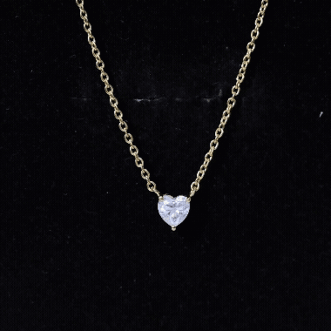 Certified Half Carat Moissanite Heart Promise Necklace with Silver Chain D-VS1 14K Yellow Gold Plated Silver - Rosec Jewels