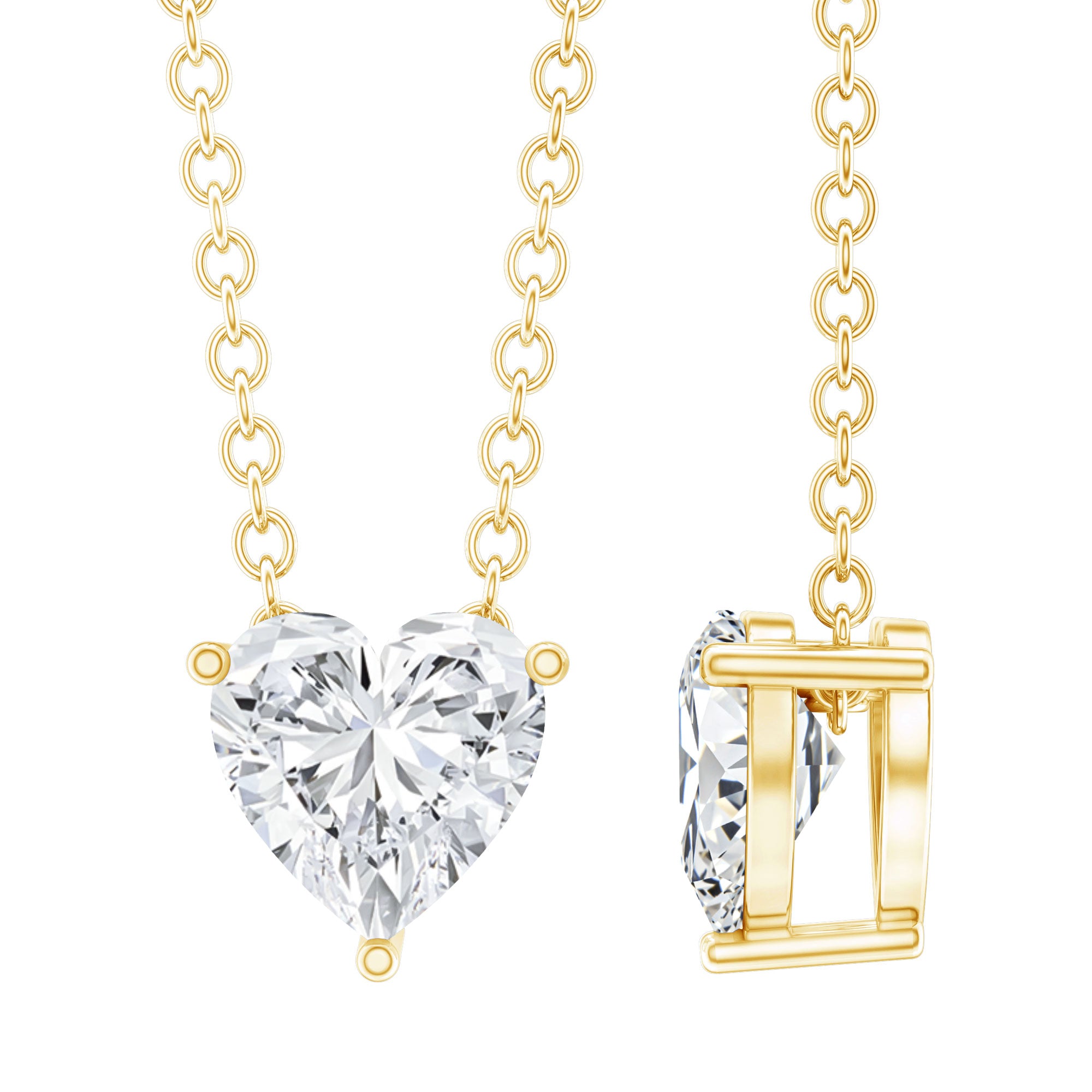 Certified Half Carat Moissanite Heart Promise Necklace with Silver Chain D-VS1 14K Yellow Gold Plated Silver - Rosec Jewels