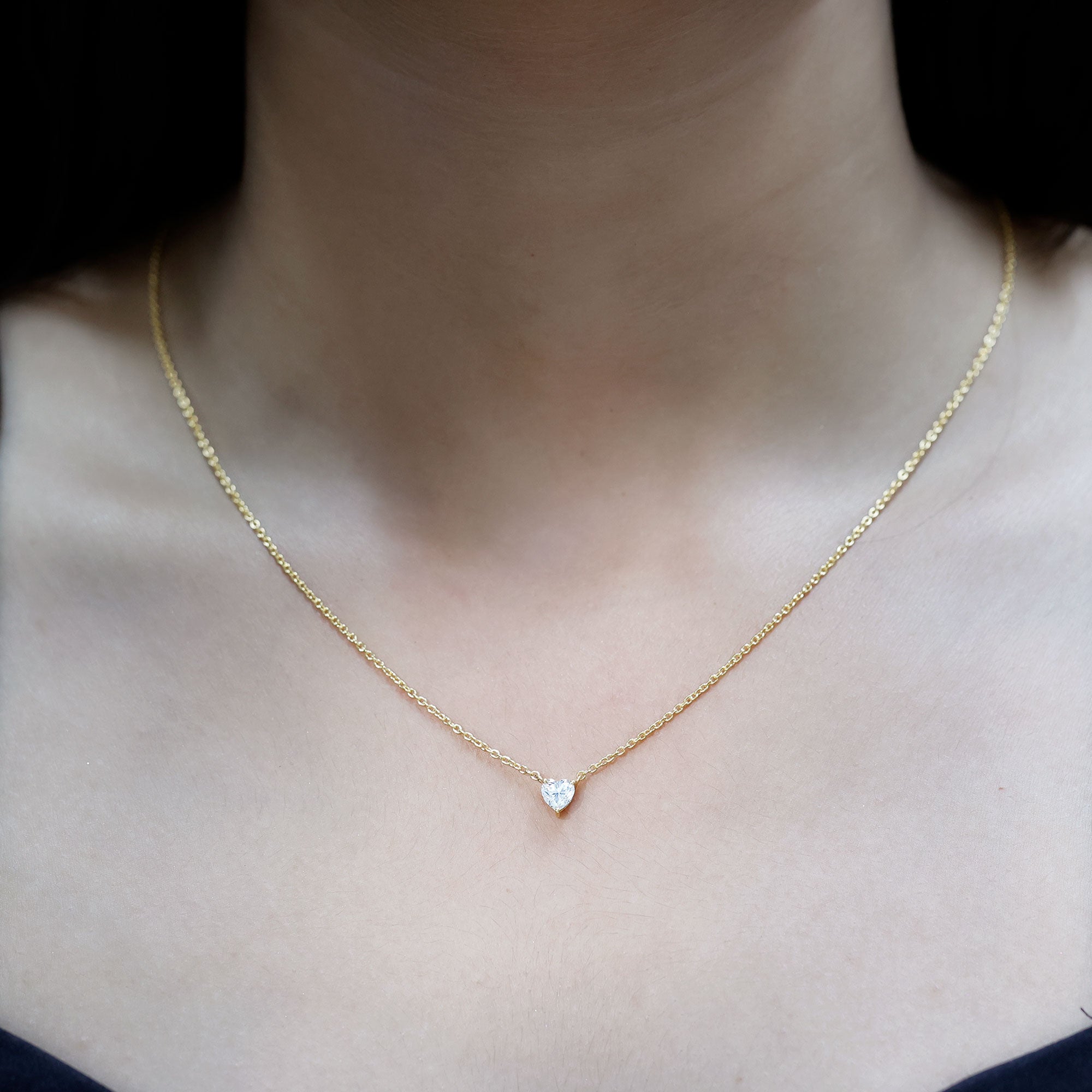 Certified Half Carat Moissanite Heart Promise Necklace with Silver Chain D-VS1 14K Yellow Gold Plated Silver - Rosec Jewels