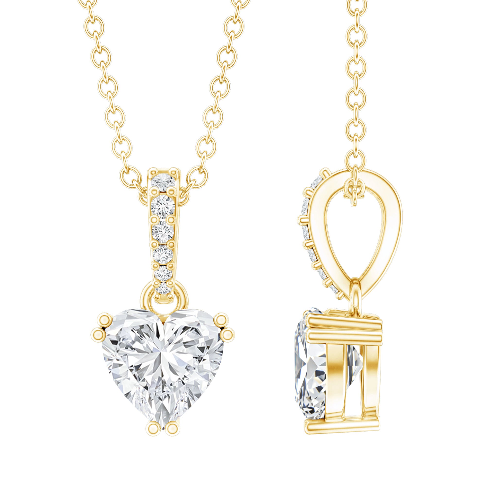 Yellow Gold Plated Silver 0.5 Carat Moissanite Heart Pendant with Chain D-VS1 14K Yellow Gold Plated Silver - Rosec Jewels