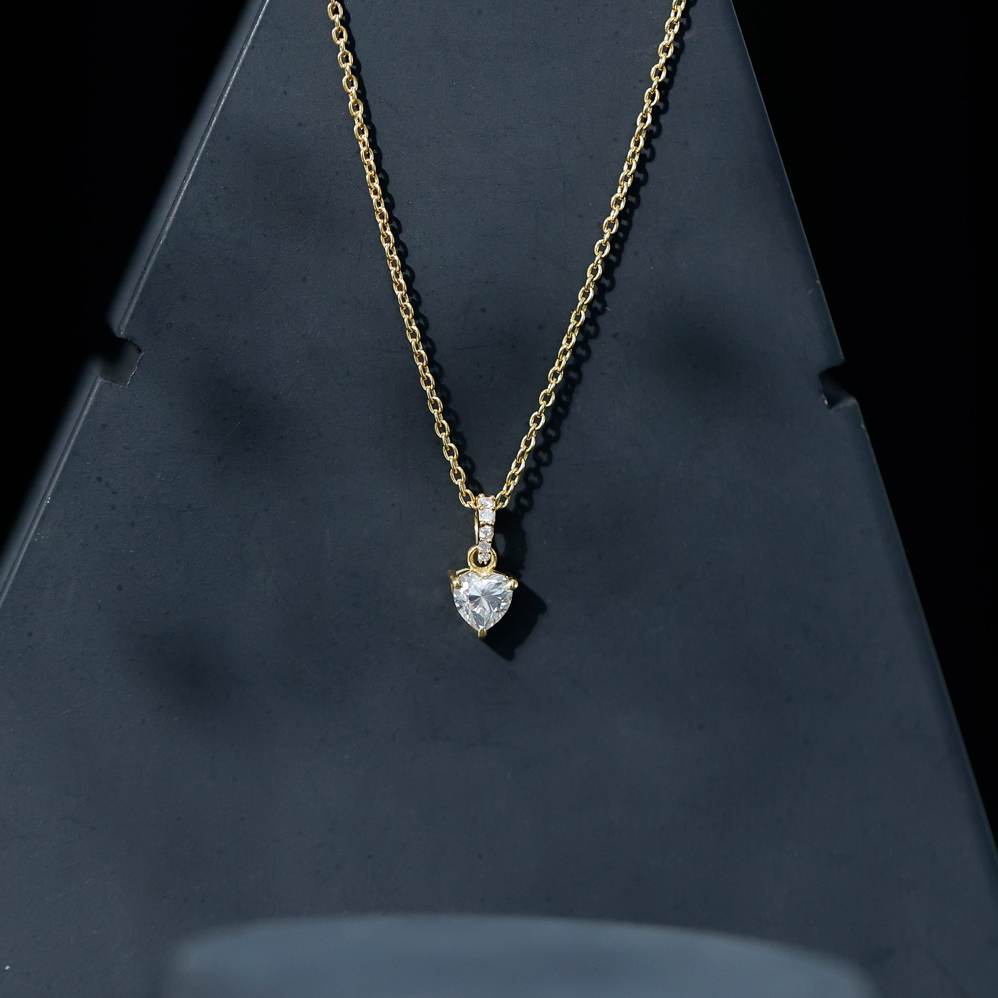 Yellow Gold Plated Silver 0.5 Carat Moissanite Heart Pendant with Chain D-VS1 14K Yellow Gold Plated Silver - Rosec Jewels