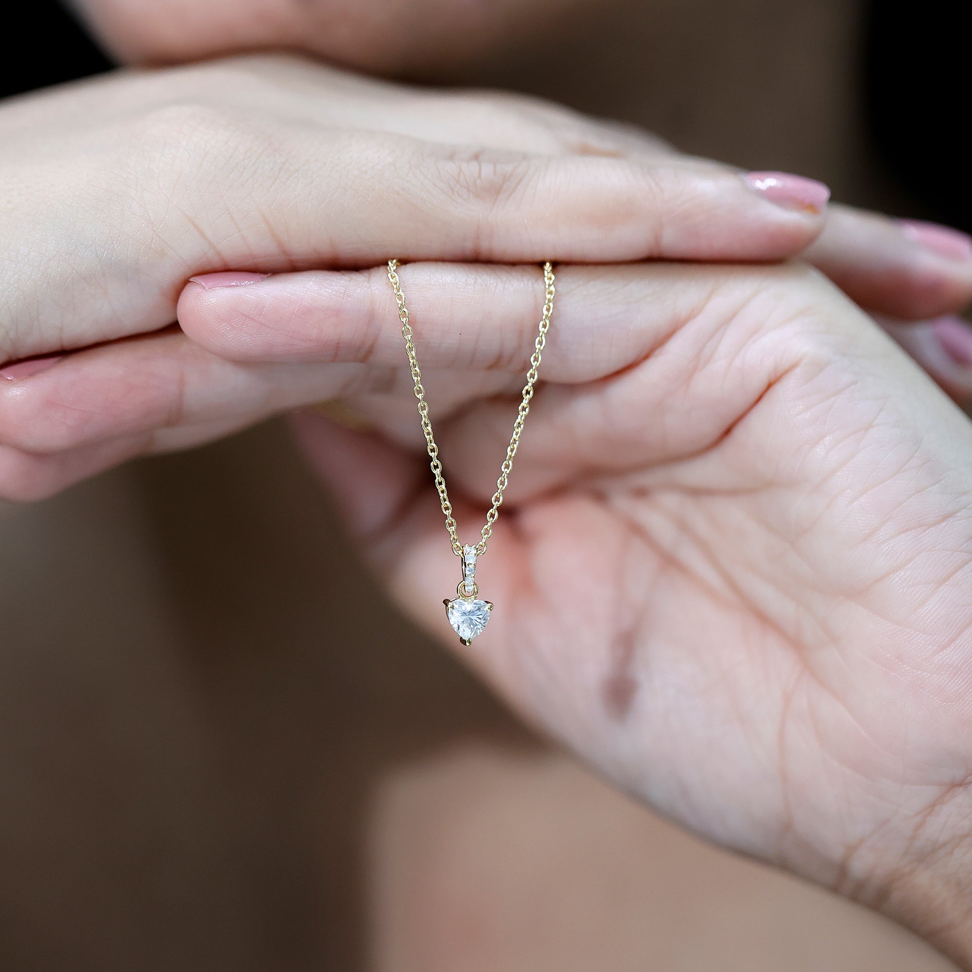 Yellow Gold Plated Silver 0.5 Carat Moissanite Heart Pendant with Chain D-VS1 14K Yellow Gold Plated Silver - Rosec Jewels