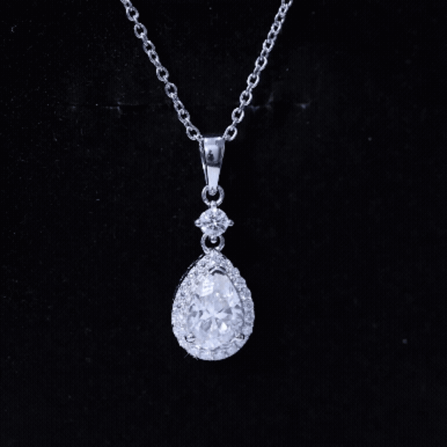 Pear Shaped 1.3 Carat Moissanite Pendant Necklace with Halo D-VS1 14K Yellow Gold Plated Silver - Rosec Jewels