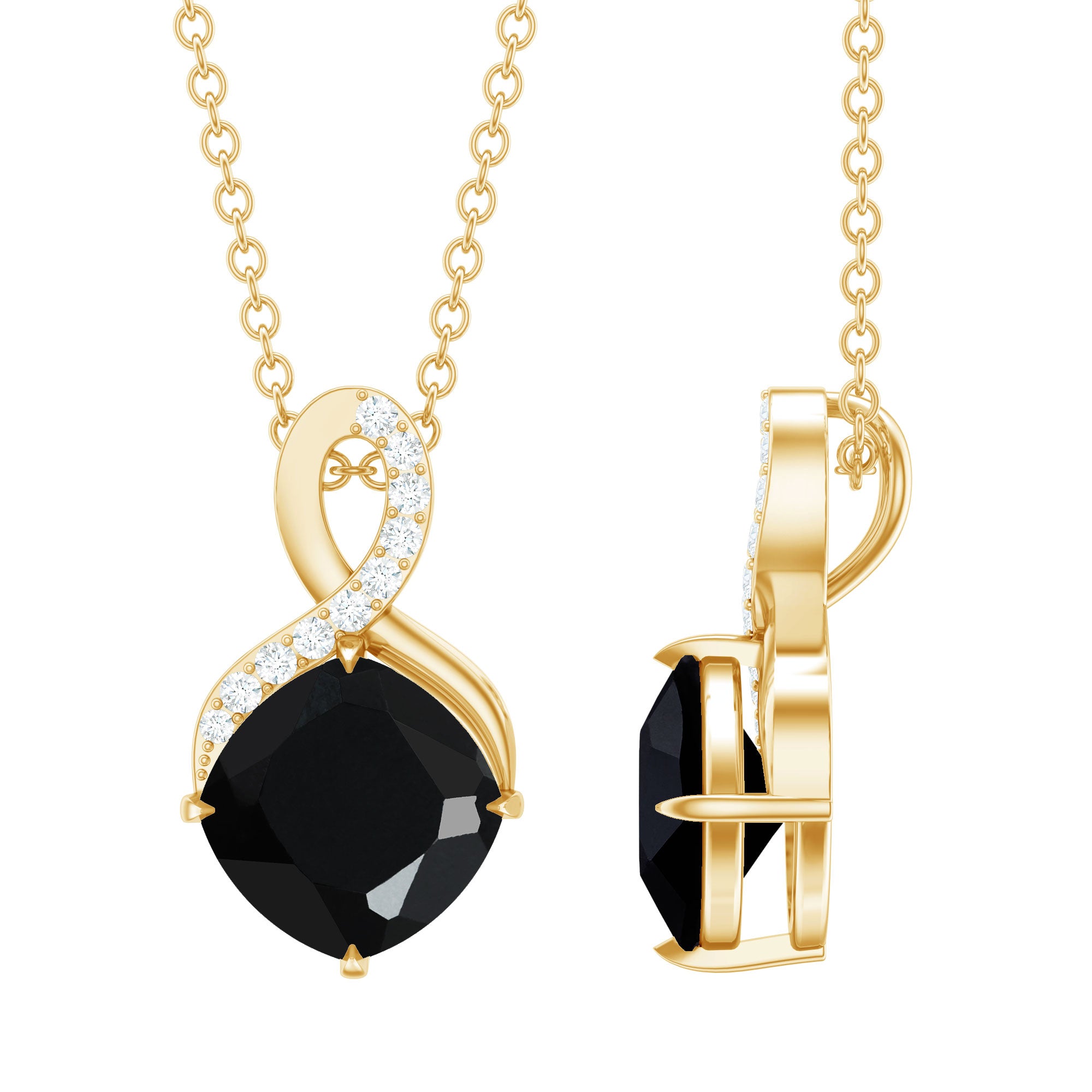 Rosec Jewels-Solitaire Black Onyx Diamond Promise Necklace with Infinity Symbol