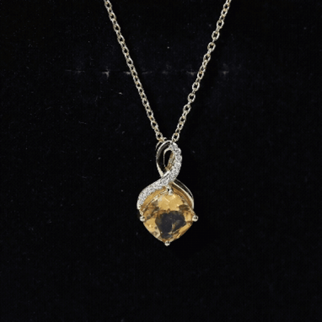 Cushion Cut 2.2 Carat Citrine Infinity Necklace with Silver Chain AAA 14K Yellow Gold Plated Silver - Rosec Jewels