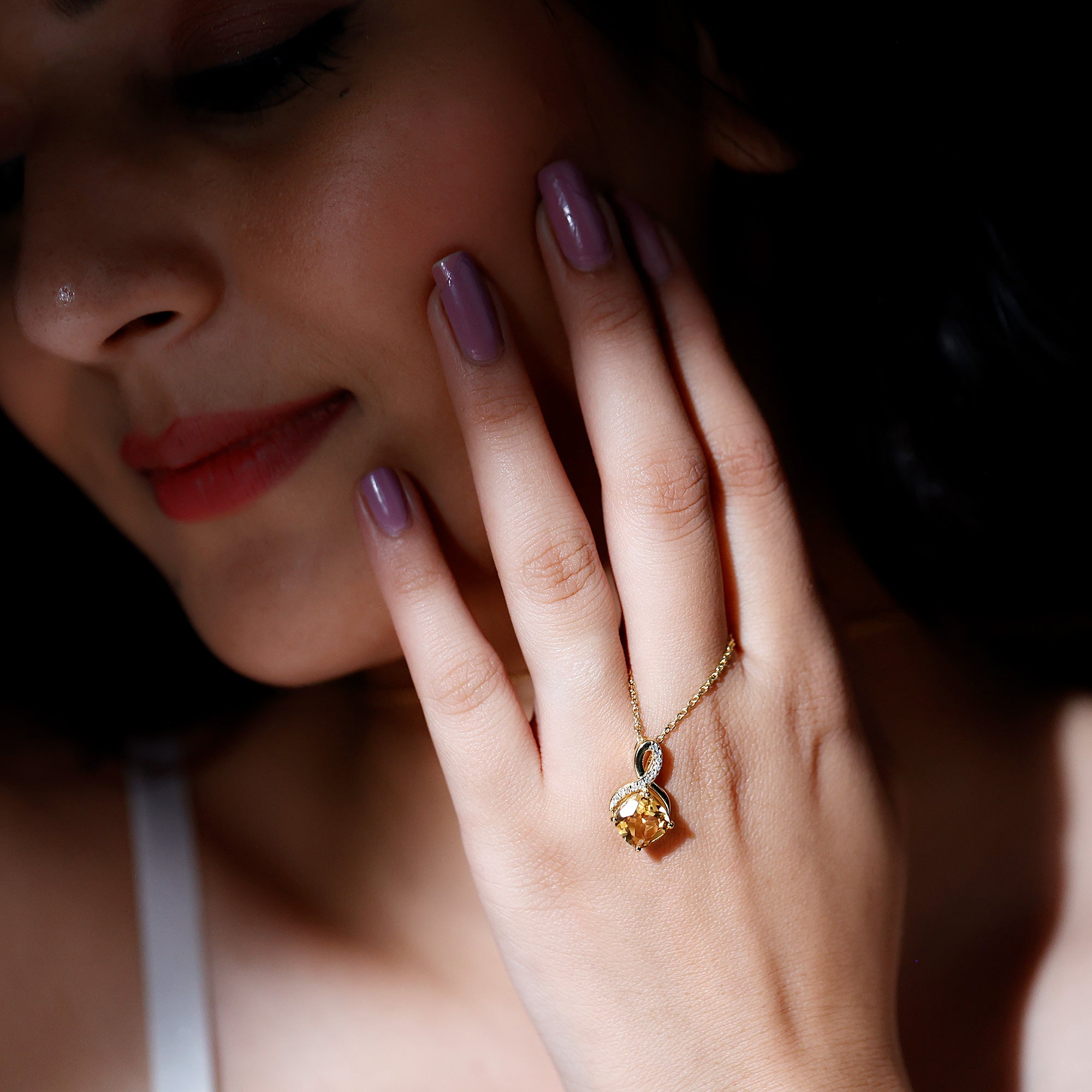 Cushion Cut 2.2 Carat Citrine Infinity Necklace with Silver Chain AAA 14K Yellow Gold Plated Silver - Rosec Jewels