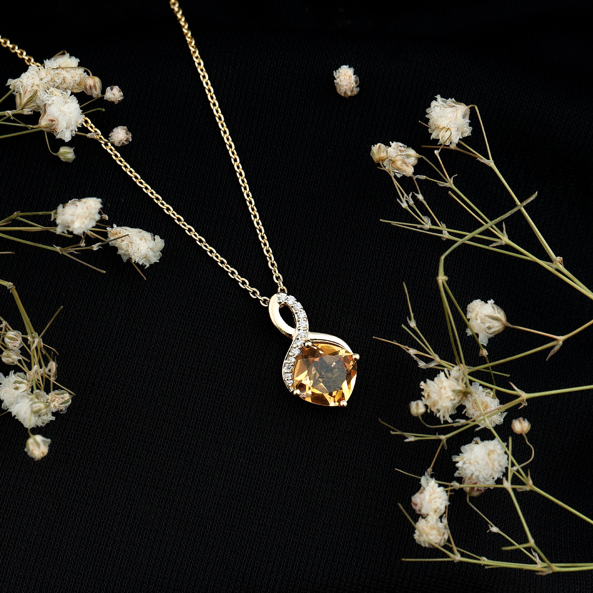 Cushion Cut 2.2 Carat Citrine Infinity Necklace with Silver Chain AAA 14K Yellow Gold Plated Silver - Rosec Jewels