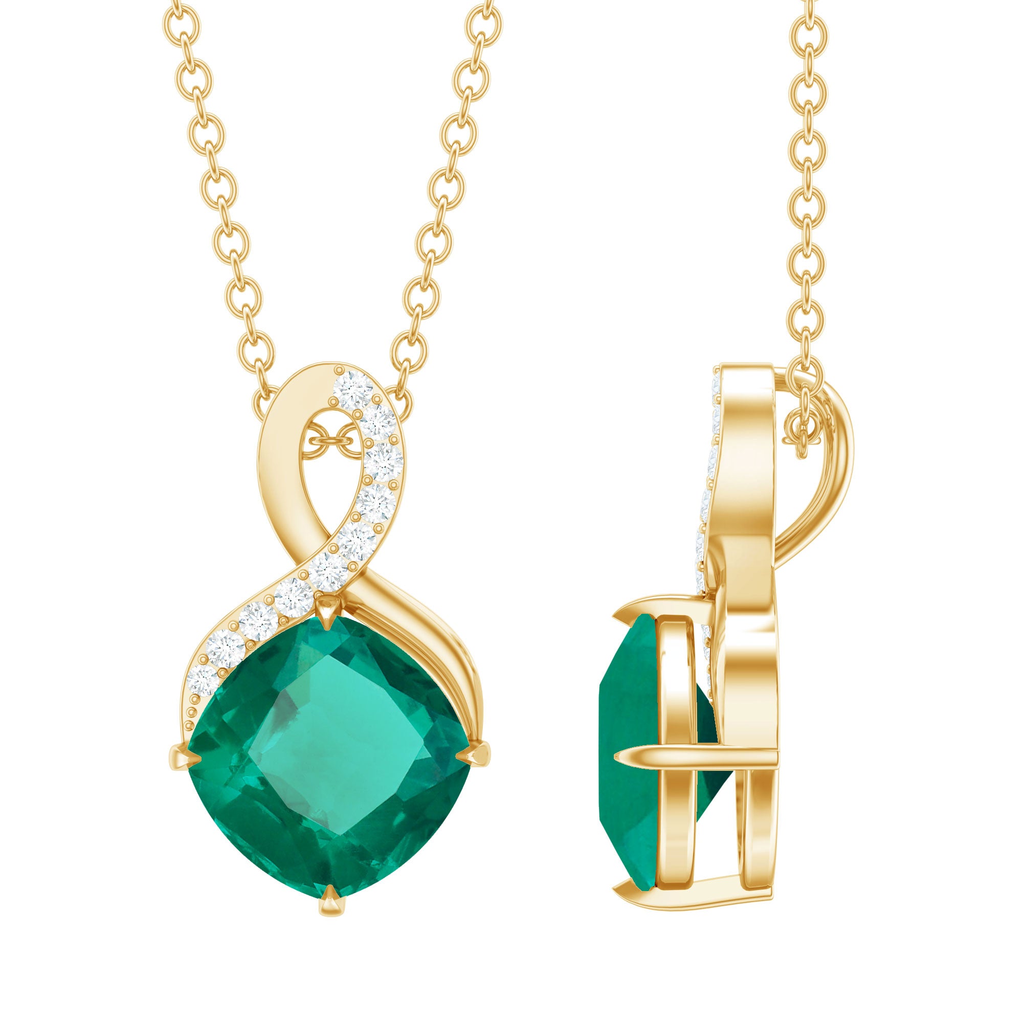 2 Carat Cushion Cut Lab Grown Emerald Infinity Necklace for Women AAAA 14K Yellow Gold Plated Silver - Rosec Jewels