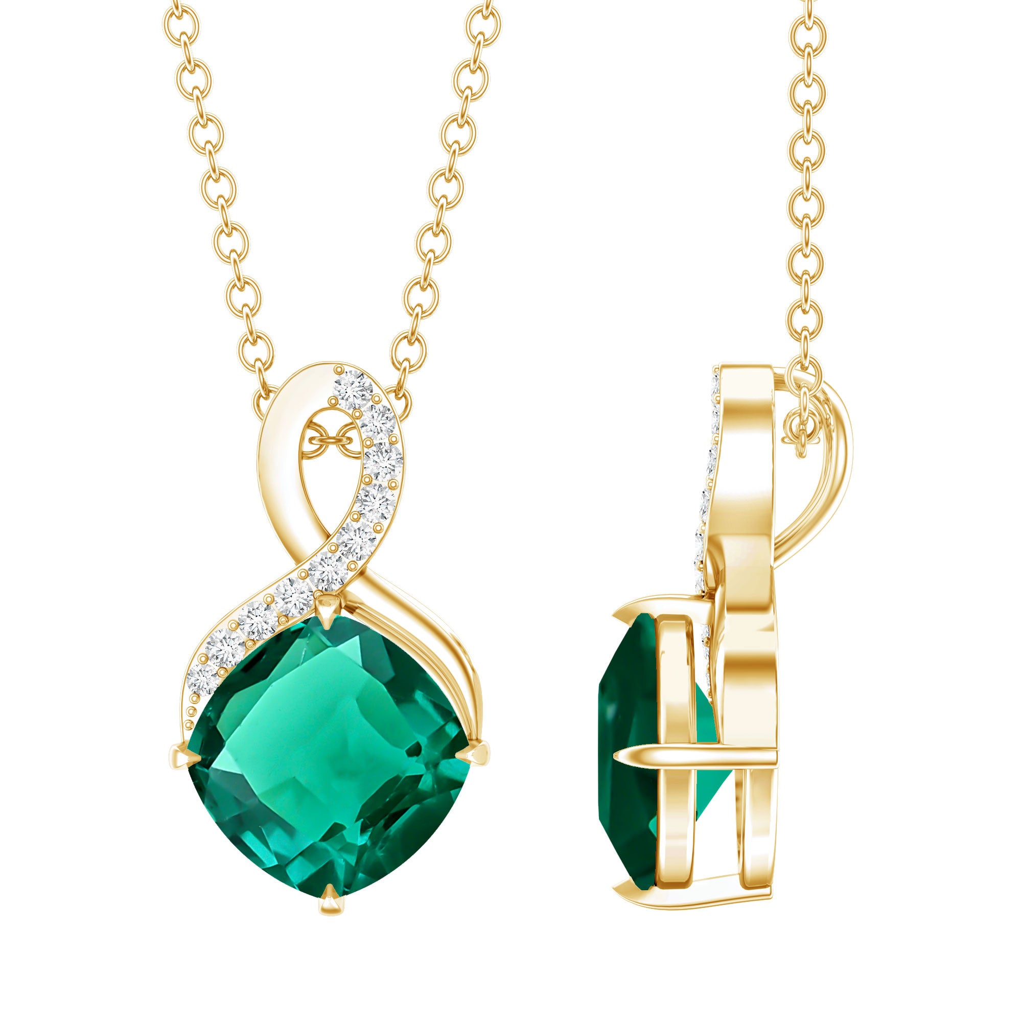 2 Carat Cushion Cut Lab Grown Emerald Infinity Necklace for Women AAAA 14K Yellow Gold Plated Silver - Rosec Jewels