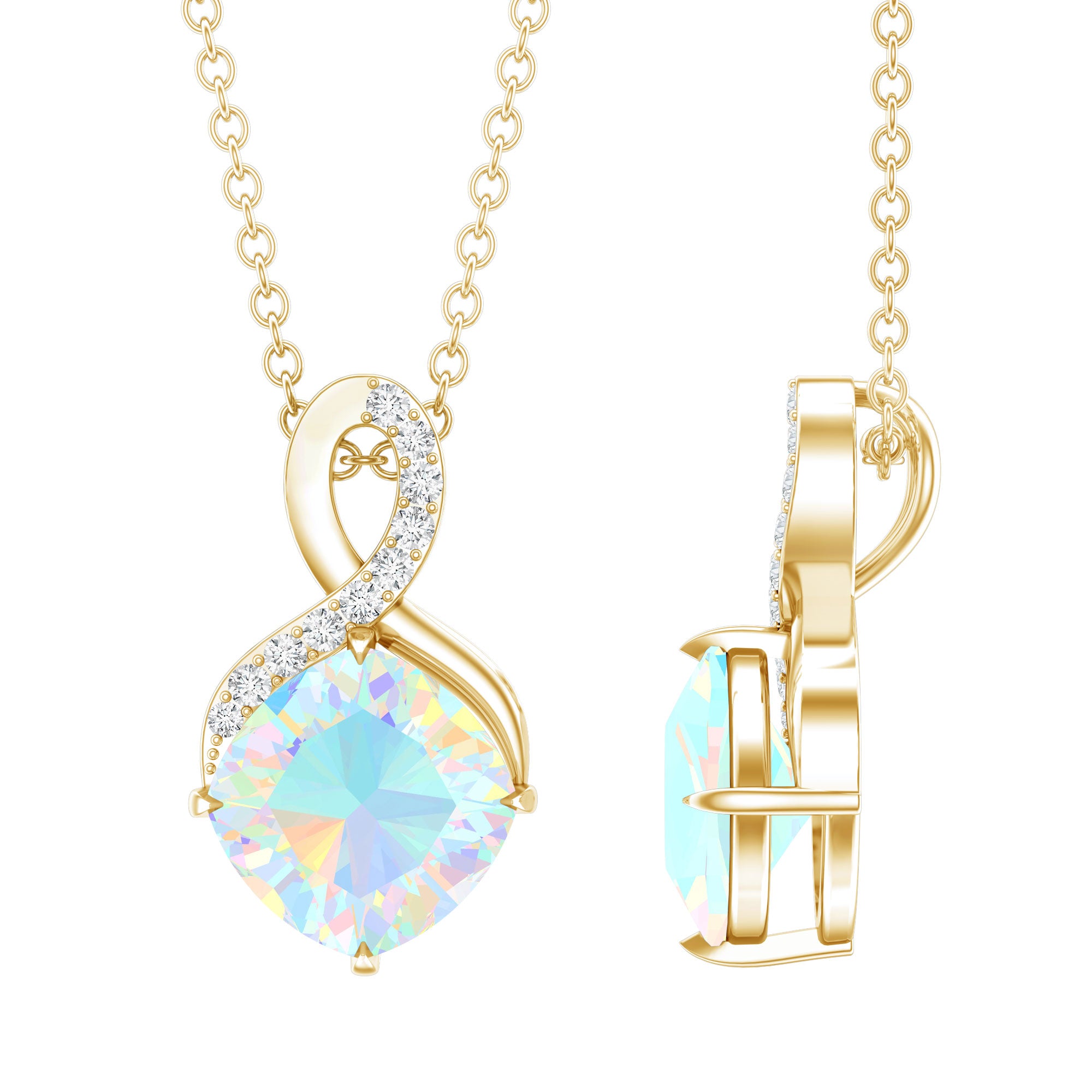 Cushion Cut 1.87 Carat Ethiopian Opal Infinity Necklace with Silver Chain AAA 14K Yellow Gold Plated Silver - Rosec Jewels