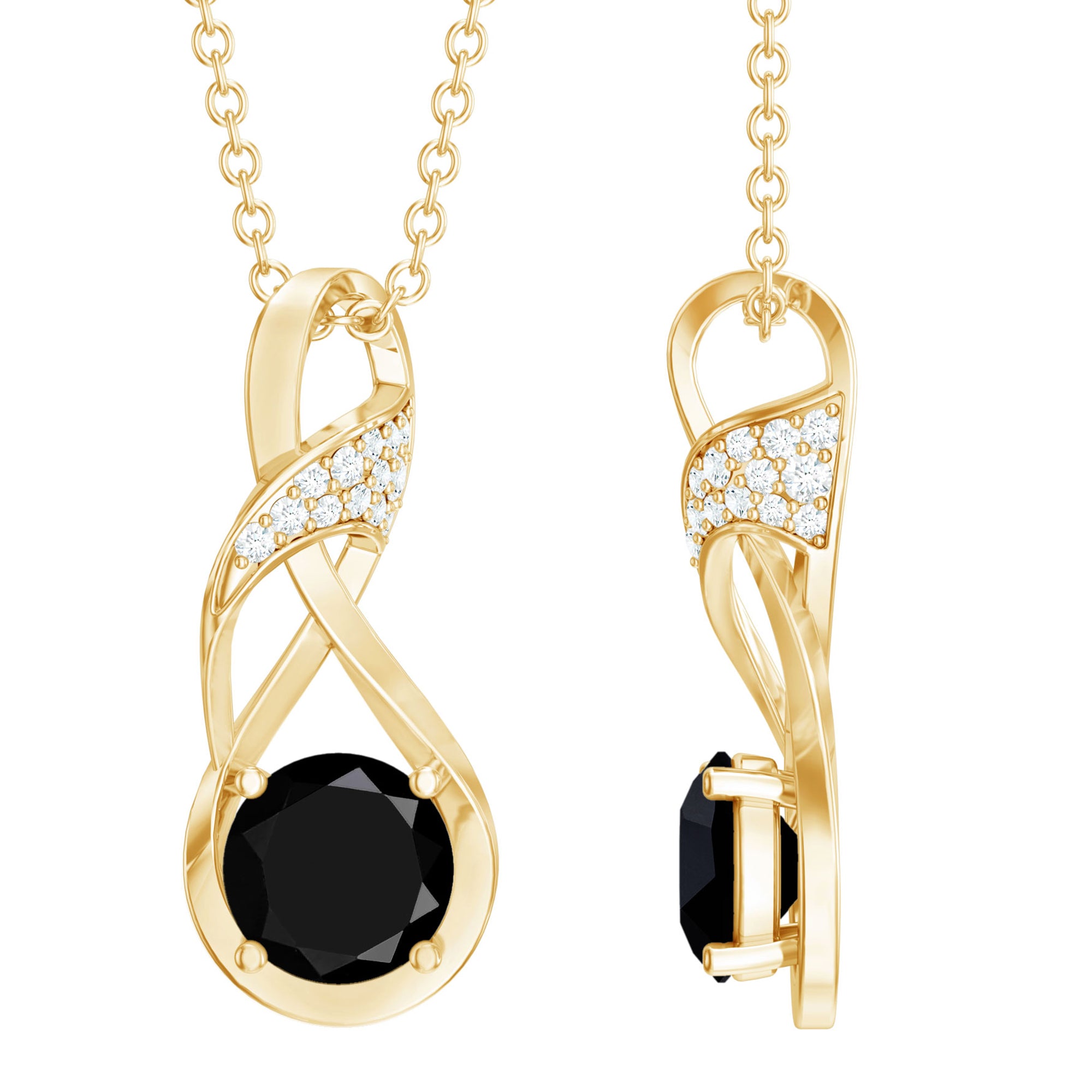 1 Carat Black and White Diamond Infinity Necklace with Silver Chain AAA 14K Yellow Gold Plated Silver - Rosec Jewels