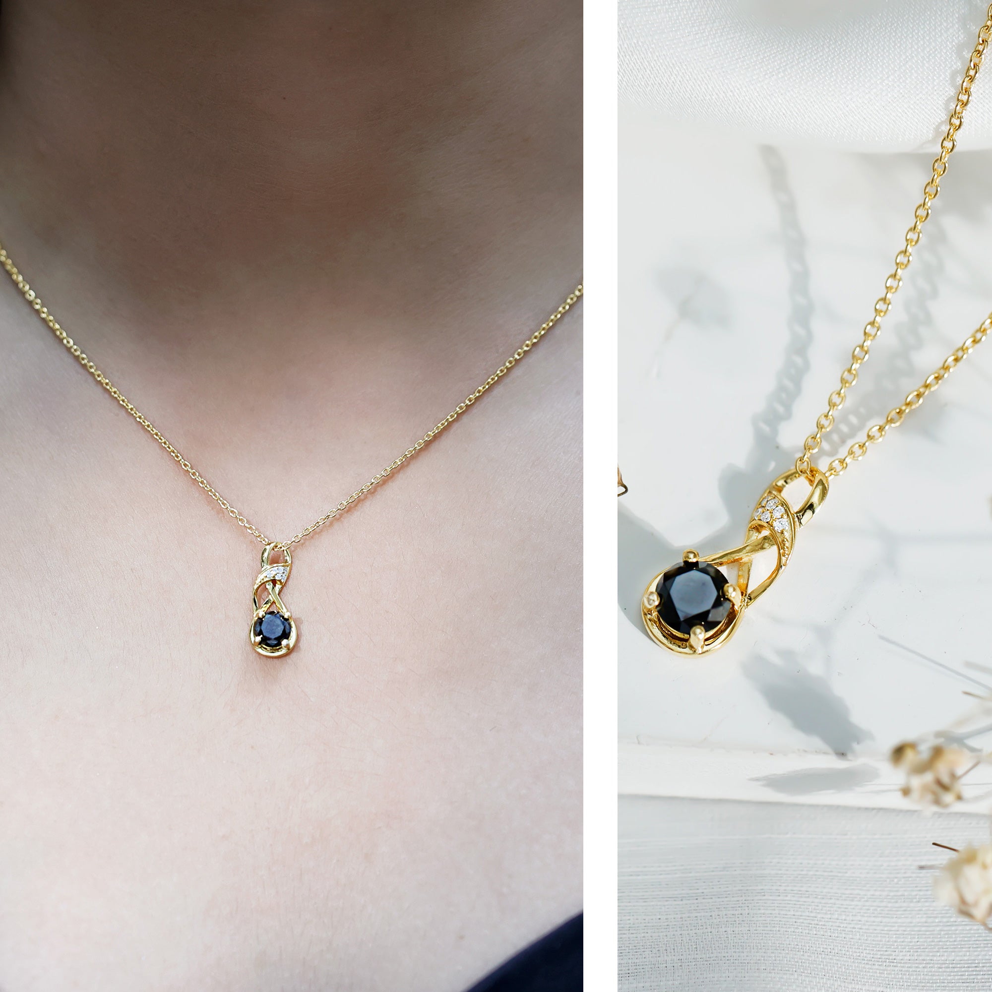 1 Carat Black and White Diamond Infinity Necklace with Silver Chain AAA 14K Yellow Gold Plated Silver - Rosec Jewels