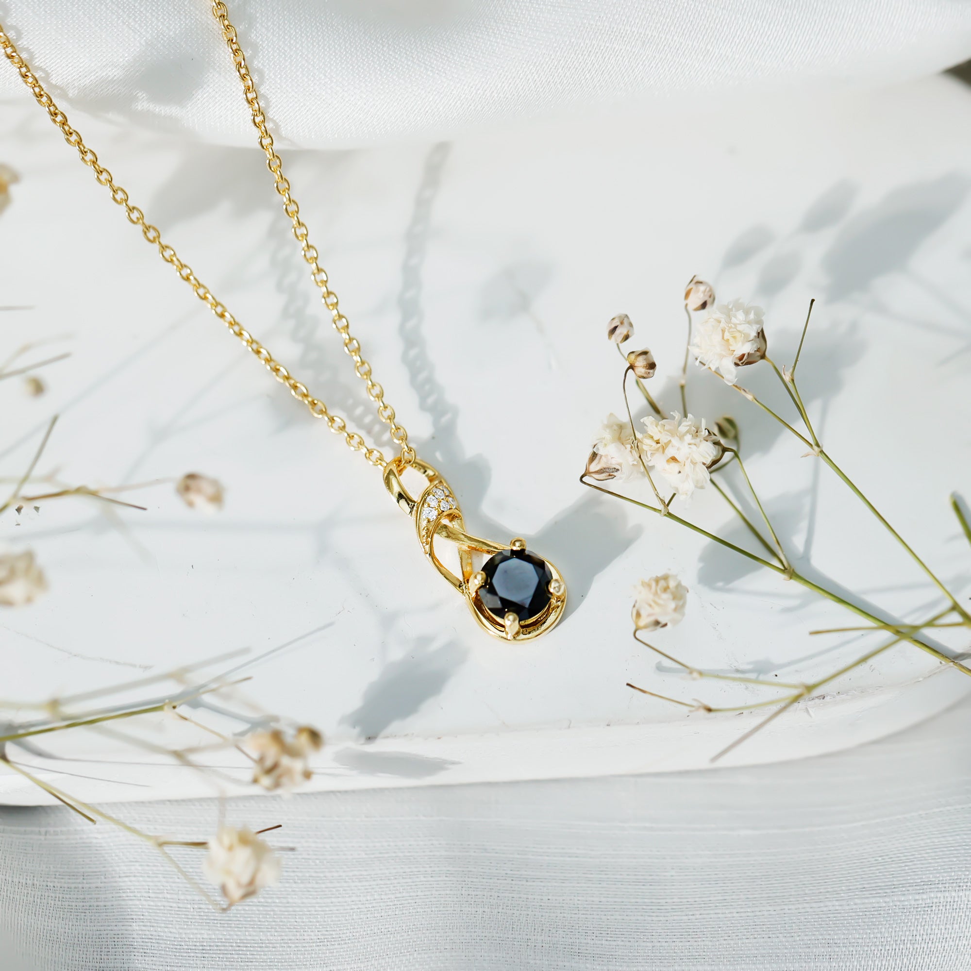 1 Carat Black and White Diamond Infinity Necklace with Silver Chain AAA 14K Yellow Gold Plated Silver - Rosec Jewels