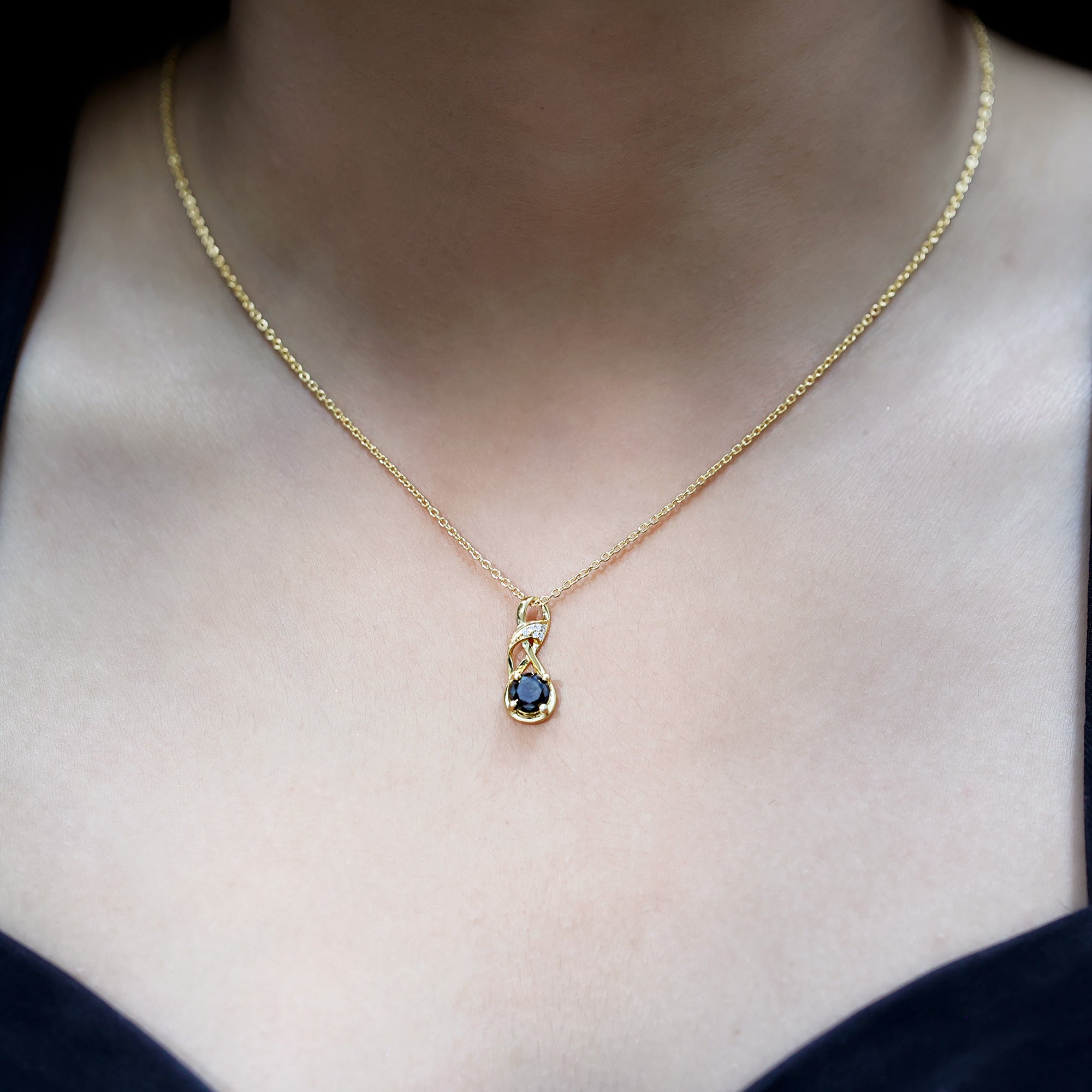 1 Carat Black and White Diamond Infinity Necklace with Silver Chain AAA 14K Yellow Gold Plated Silver - Rosec Jewels