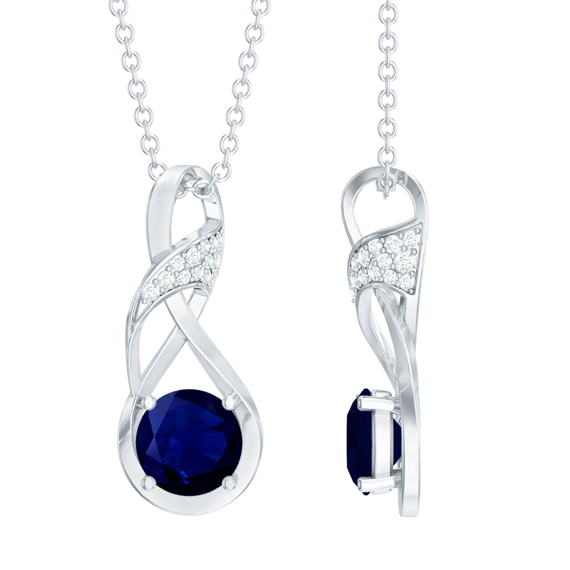 Rosec Jewels-Genuine Blue Sapphire Infinity Necklace with Silver Chain
