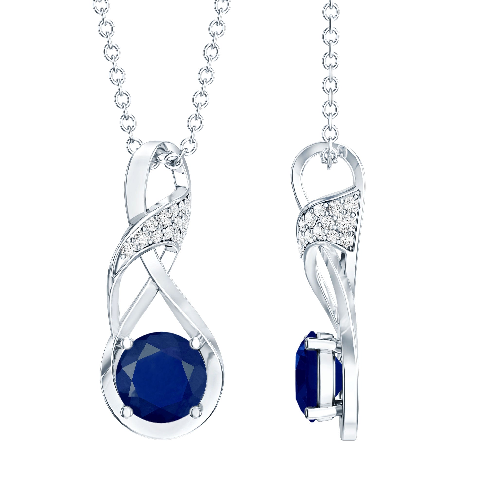Natural 1 Carat Blue Sapphire Infinity Necklace with Silver Chain AAA 92.5 Sterling Silver - Rosec Jewels
