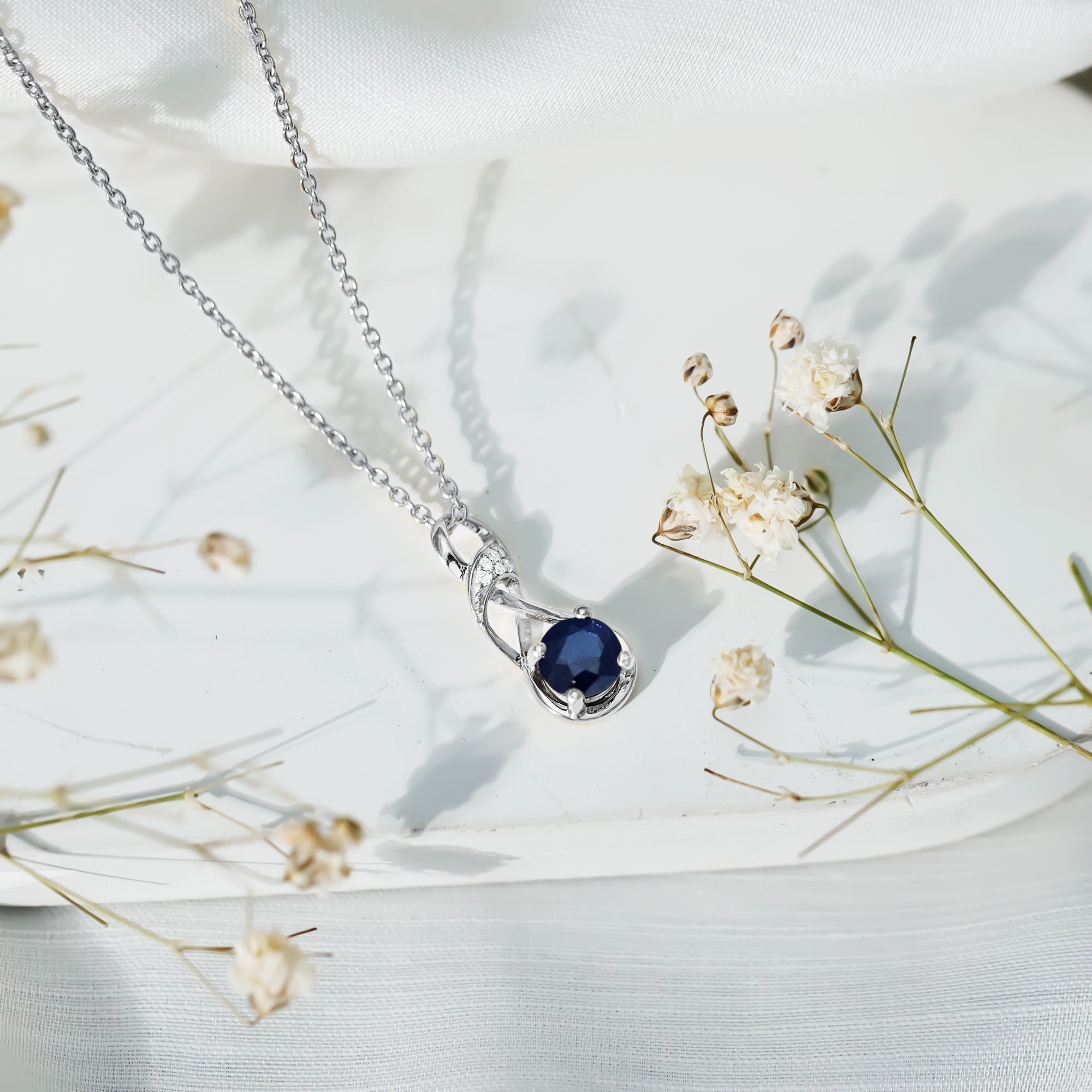 Natural 1 Carat Blue Sapphire Infinity Necklace with Silver Chain AAA 92.5 Sterling Silver - Rosec Jewels