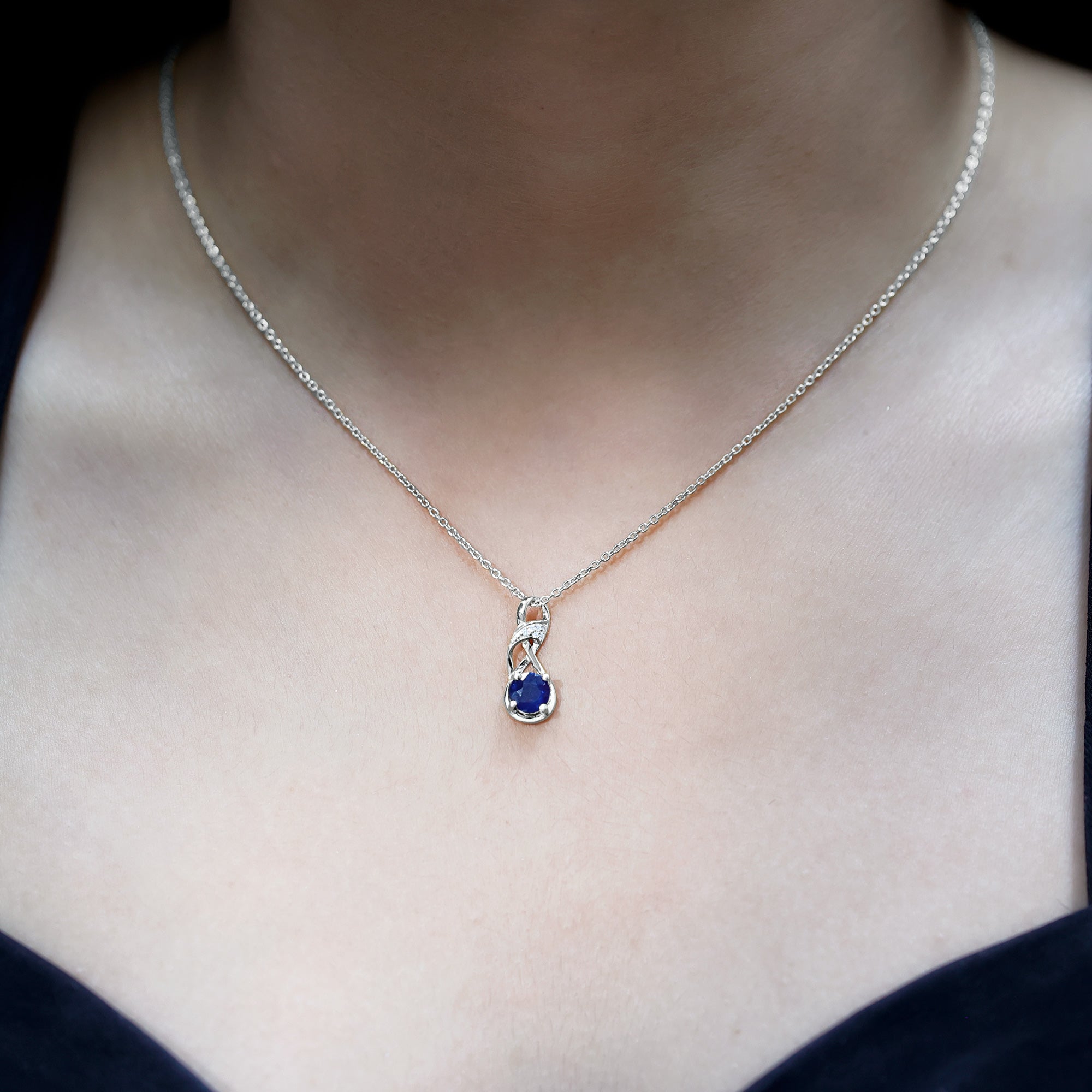 Natural 1 Carat Blue Sapphire Infinity Necklace with Silver Chain AAA 92.5 Sterling Silver - Rosec Jewels