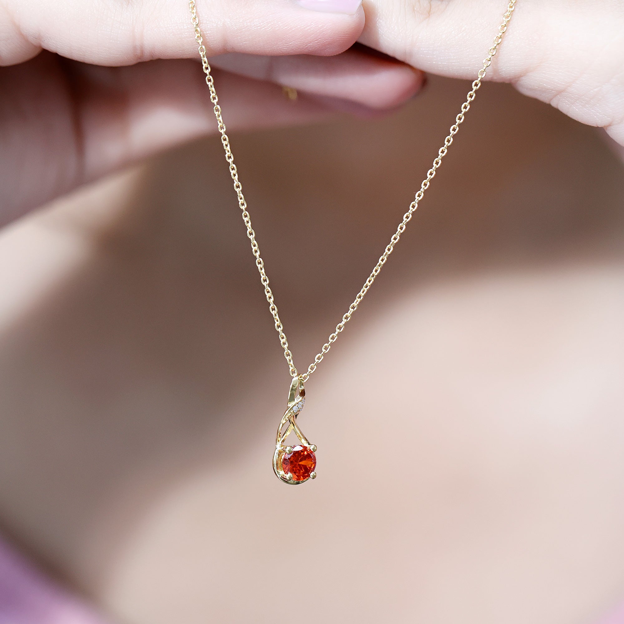 1 Carat Lab Grown Orange Sapphire Infinity Pendant Necklace with Diamond AAAA 14K Yellow Gold Plated Silver - Rosec Jewels