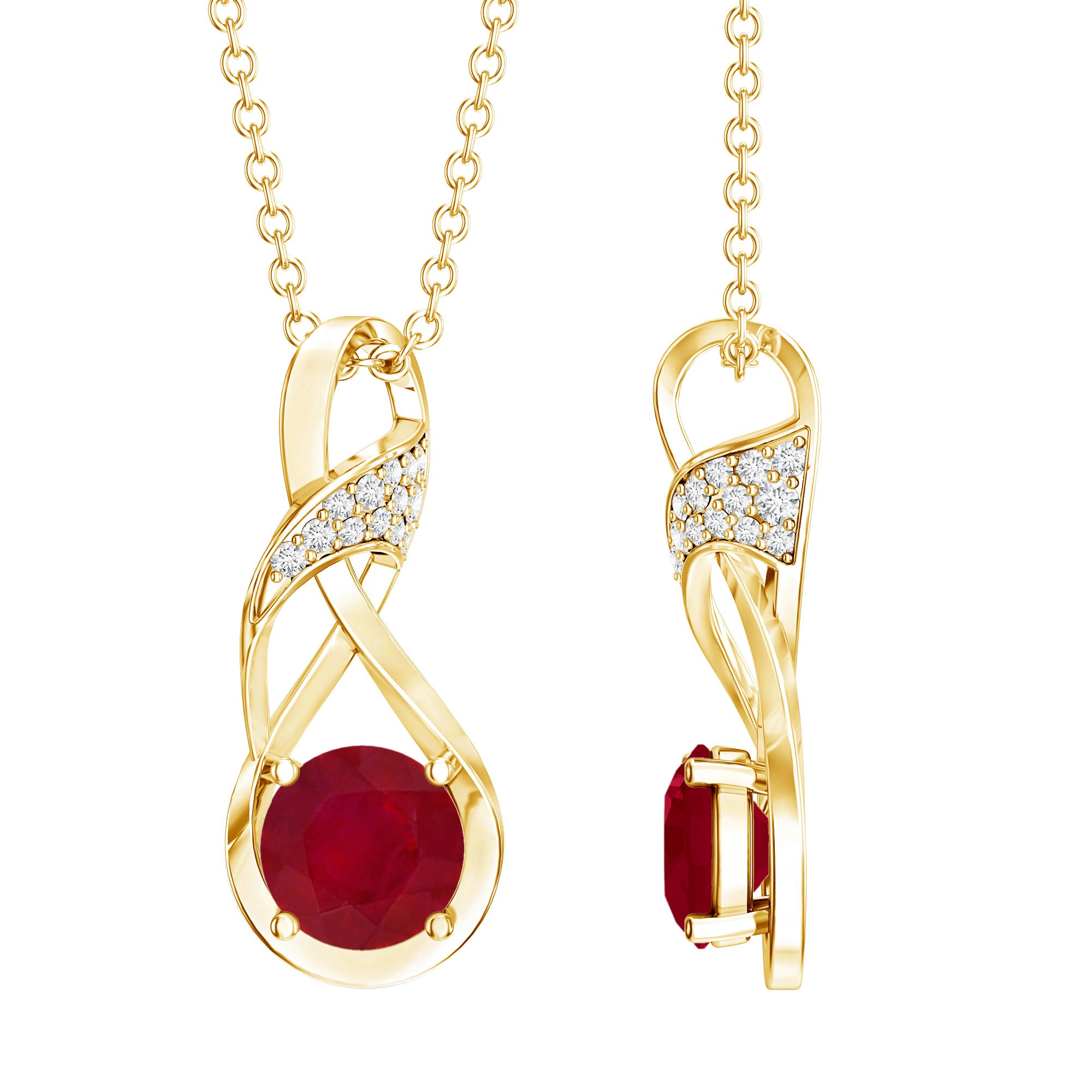 Natural 1.5 Carat Ruby and Diamond Infinity Necklace with Silver Chain AAA 14K Yellow Gold Plated Silver - Rosec Jewels