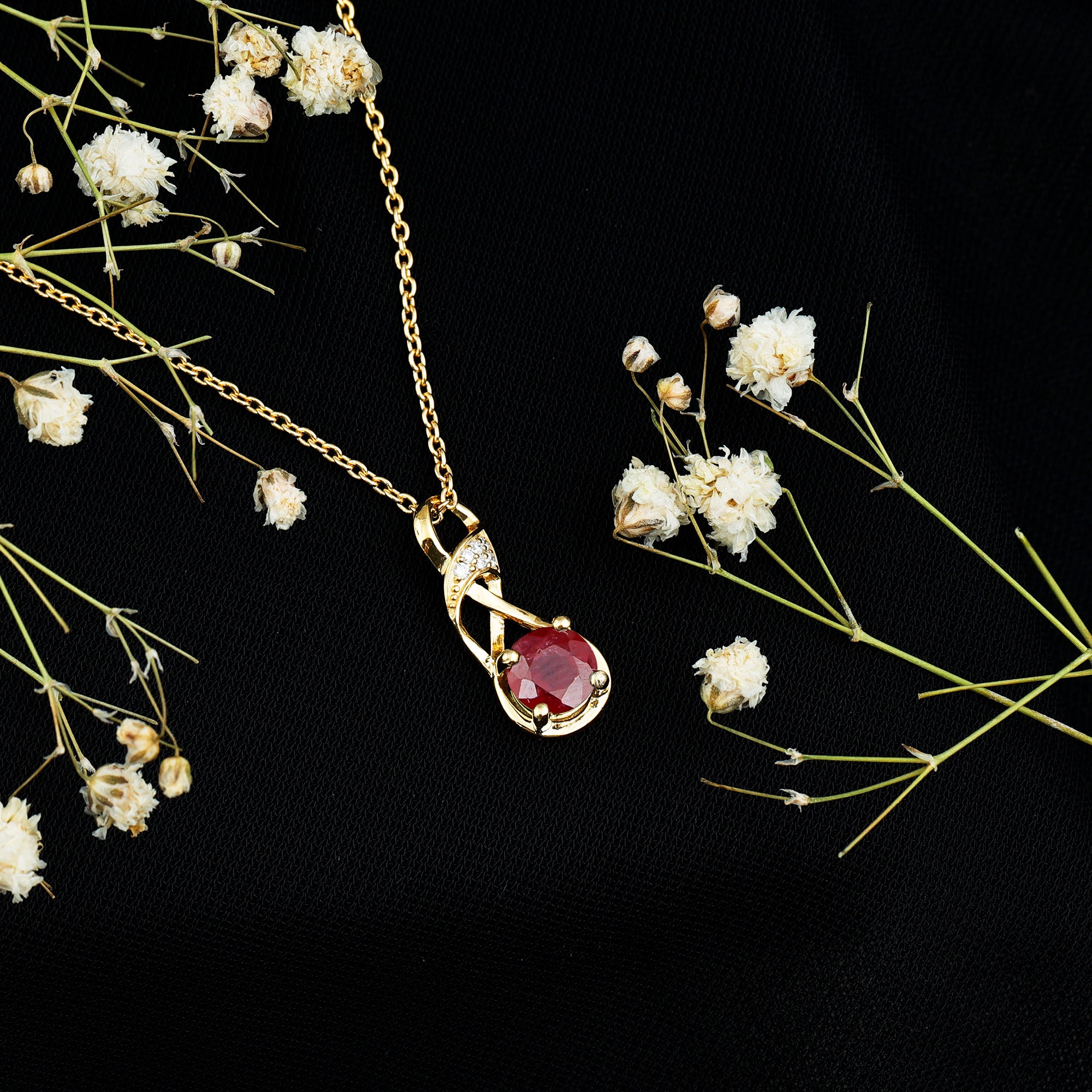 Natural 1.5 Carat Ruby and Diamond Infinity Necklace with Silver Chain AAA 14K Yellow Gold Plated Silver - Rosec Jewels