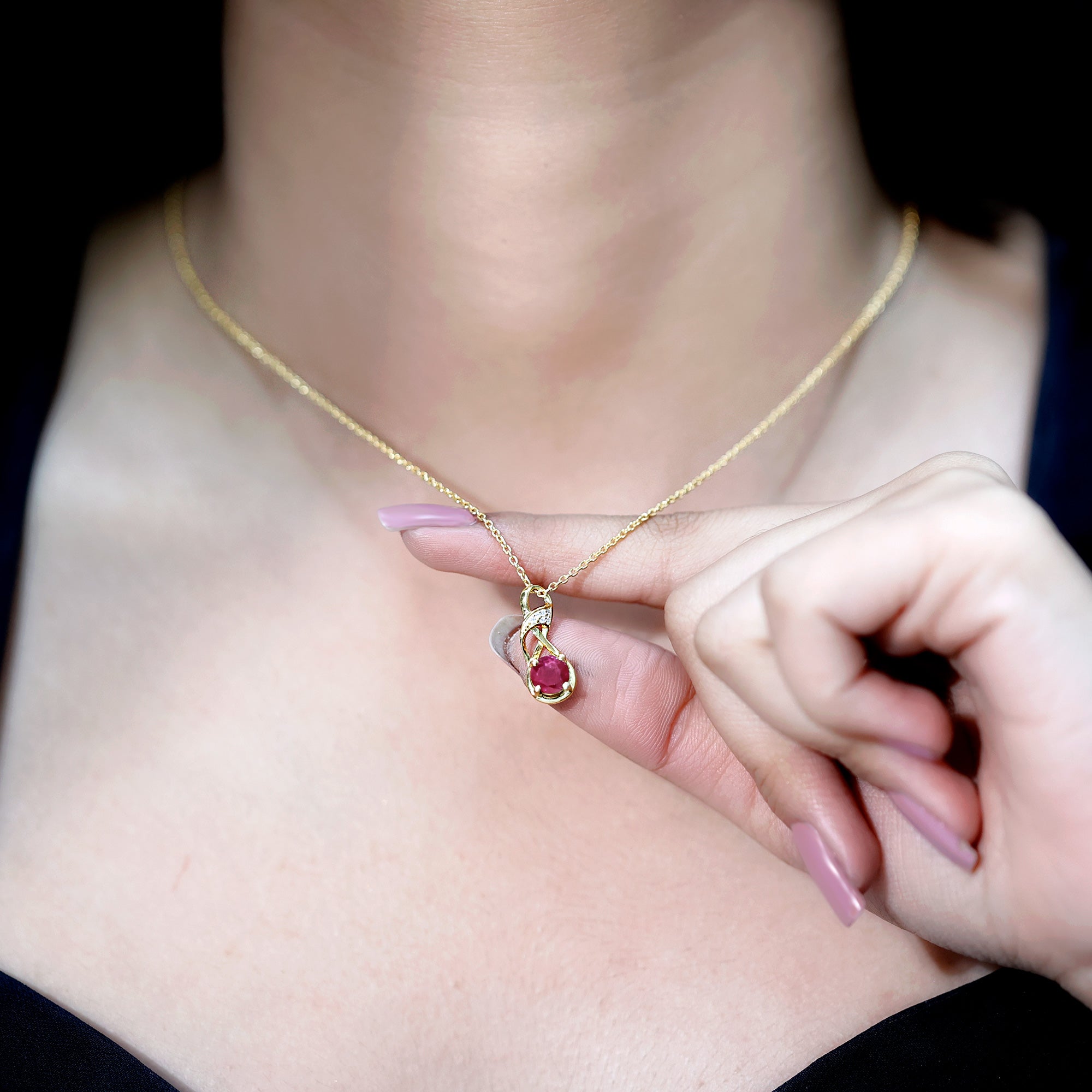 Natural 1.5 Carat Ruby and Diamond Infinity Necklace with Silver Chain AAA 14K Yellow Gold Plated Silver - Rosec Jewels