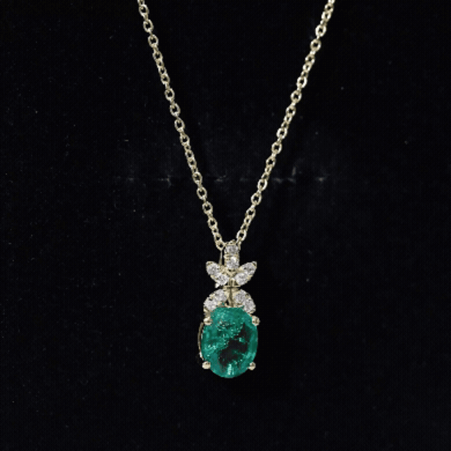 2 Carat Oval Lab Grown Emerald Wedding Necklace with Diamond Flower AAAA 14K Yellow Gold Plated Silver - Rosec Jewels