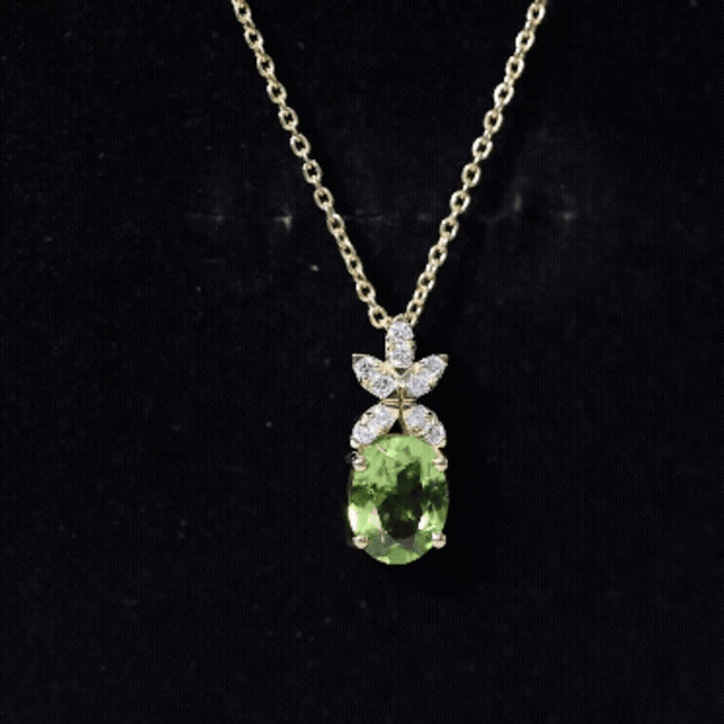 1.7 Carat Oval Peridot Diamond Flower Necklace for Women AAA 14K Yellow Gold Plated Silver - Rosec Jewels