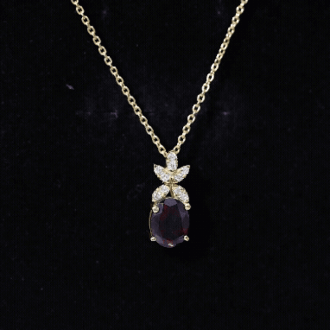 Oval 2.5 Carat Rhodolite Pendant Necklace with Diamond Flower AAA 14K Yellow Gold Plated Silver - Rosec Jewels