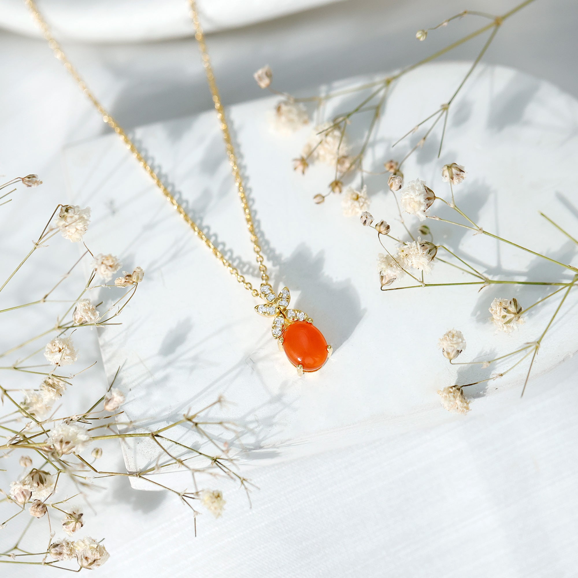 Certified 2.2 Carat Fire Opal Pendant Necklace with Diamond Flower AAA 14K Yellow Gold Plated Silver - Rosec Jewels