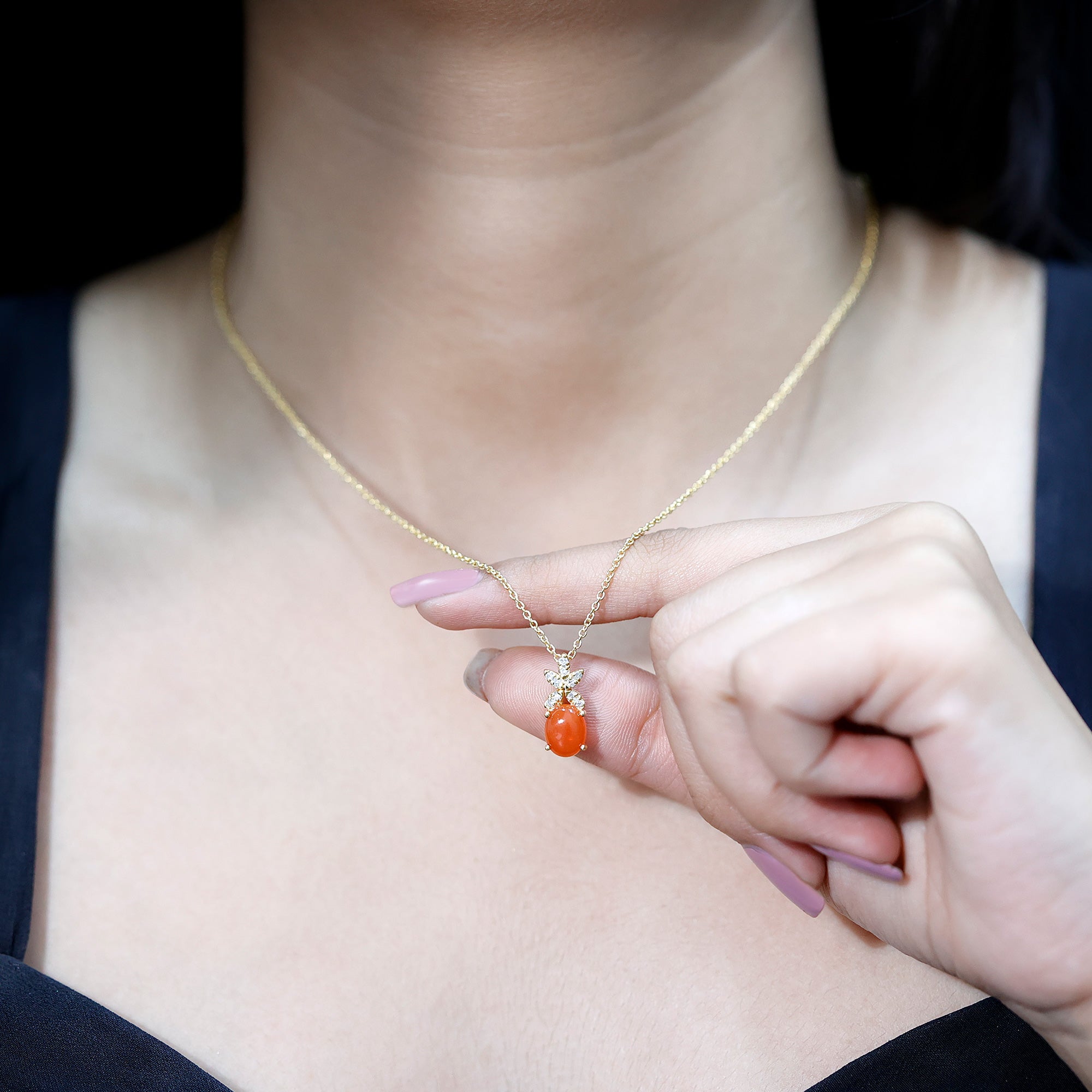 Certified 2.2 Carat Fire Opal Pendant Necklace with Diamond Flower AAA 14K Yellow Gold Plated Silver - Rosec Jewels