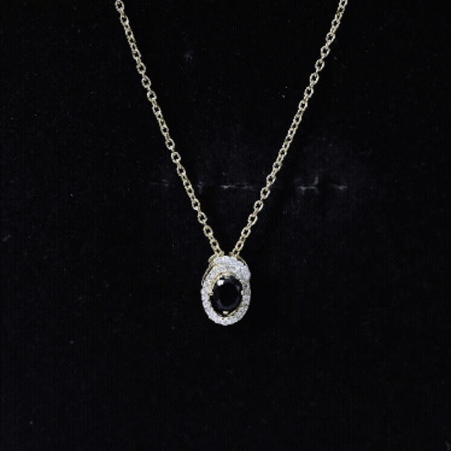 Natural Oval Shape Black Onyx Necklace with Lab Diamond AAA 14K Yellow Gold Plated Silver - Rosec Jewels