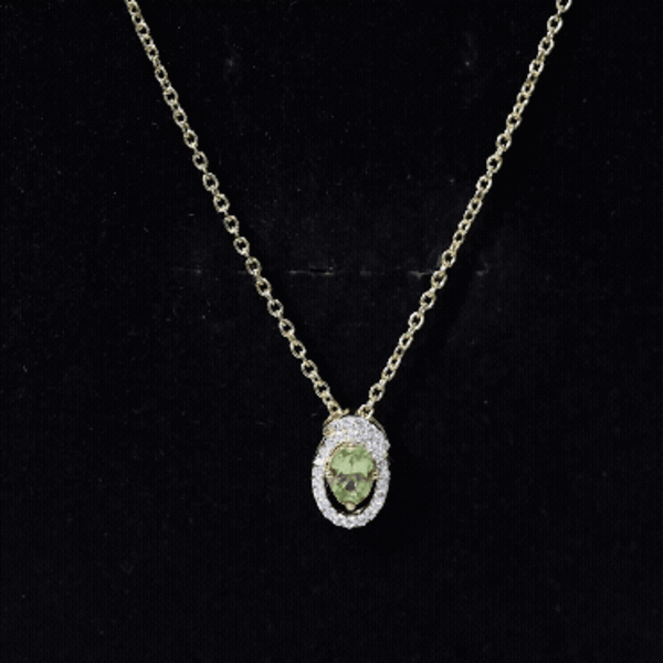 Certified Oval Peridot Pendant Necklace with Lab Diamond AAA 14K Yellow Gold Plated Silver - Rosec Jewels