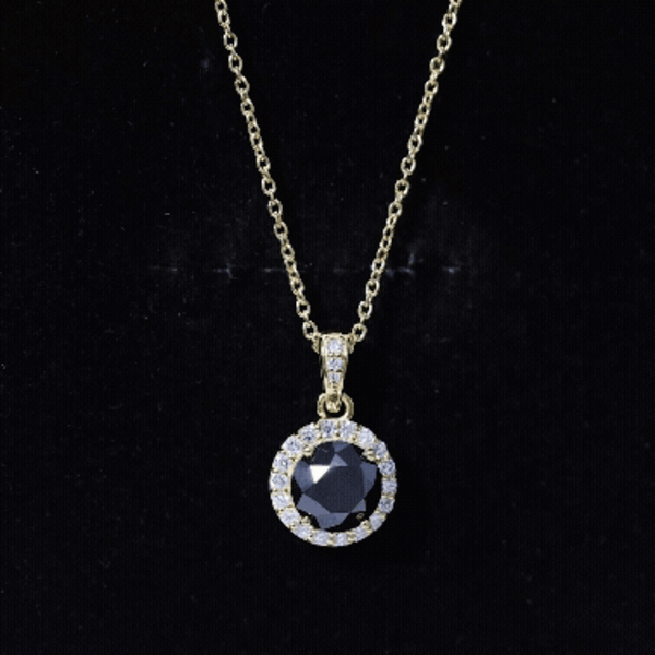 Natural 2.3 Carat Round Shaped Black and White Diamond Halo Necklace with Chain AAA 14K Yellow Gold Plated Silver - Rosec Jewels