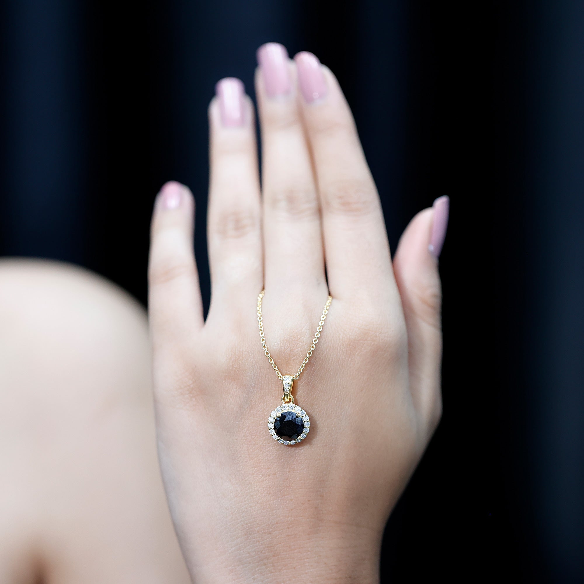 Natural 2.3 Carat Round Shaped Black and White Diamond Halo Necklace with Chain AAA 14K Yellow Gold Plated Silver - Rosec Jewels