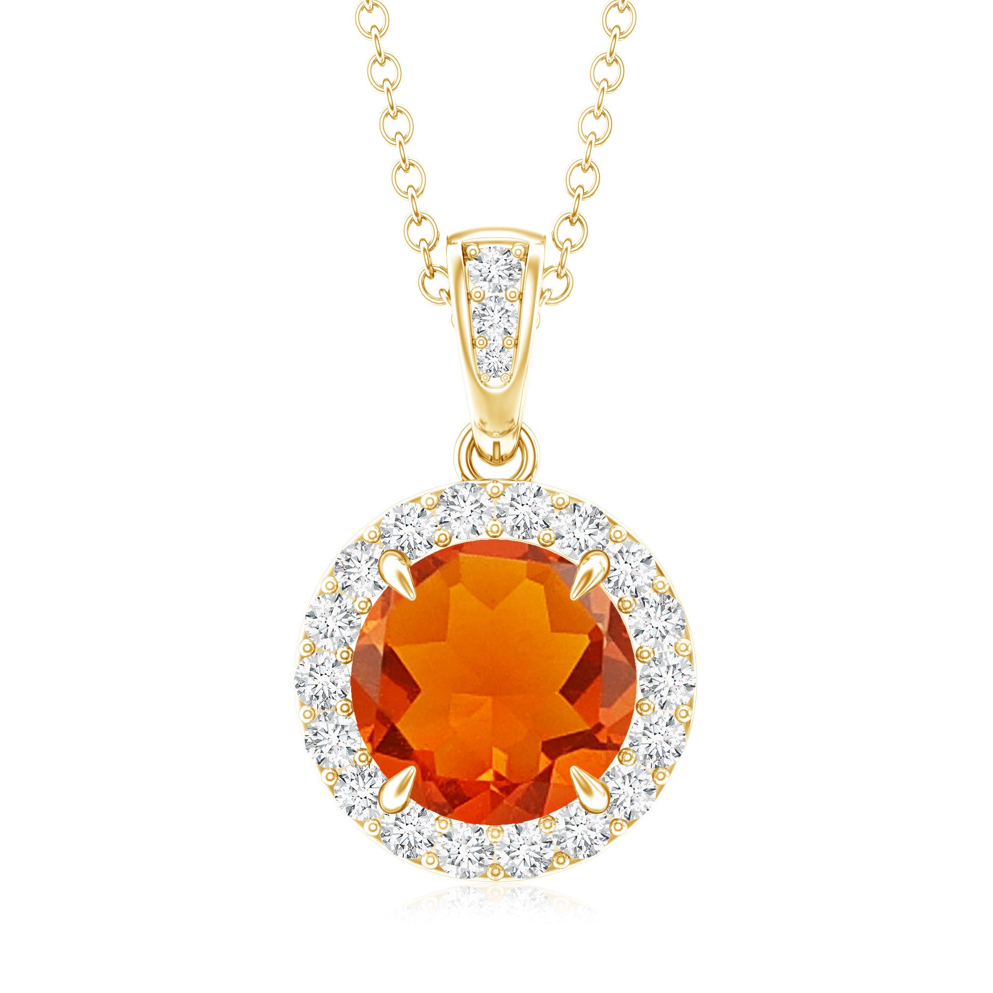 2.7 Carat Fire Opal Pendant Necklace with Diamond Halo AAA 14K Yellow Gold Plated Silver - Rosec Jewels
