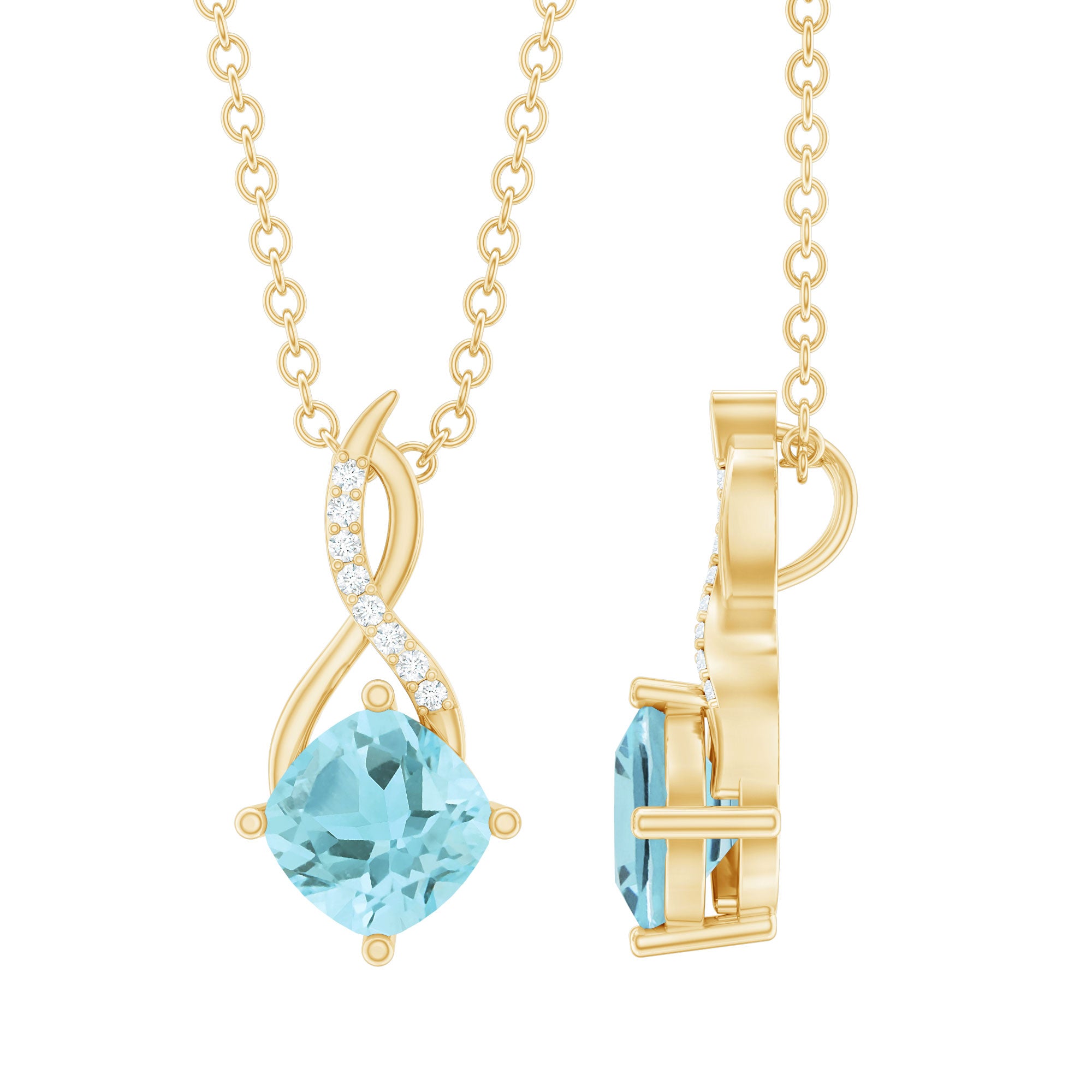 Rosec Jewels-Cushion Cut Sky Blue Topaz Infinity Necklace with Silver Chain