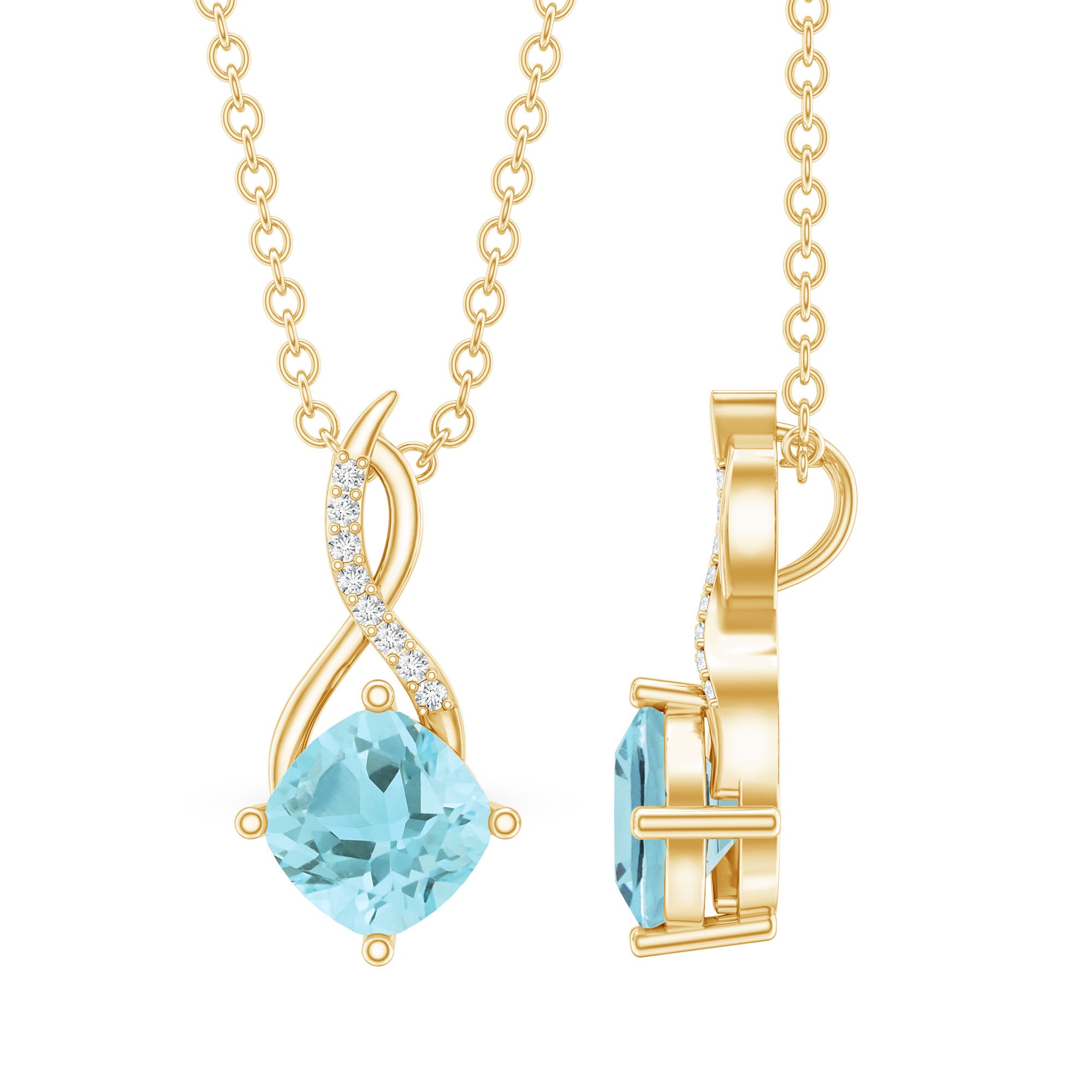 0.5 CT Cushion Cut Sky Blue Topaz Infinity Necklace with Silver Chain AAA 14K Yellow Gold Plated Silver - Rosec Jewels