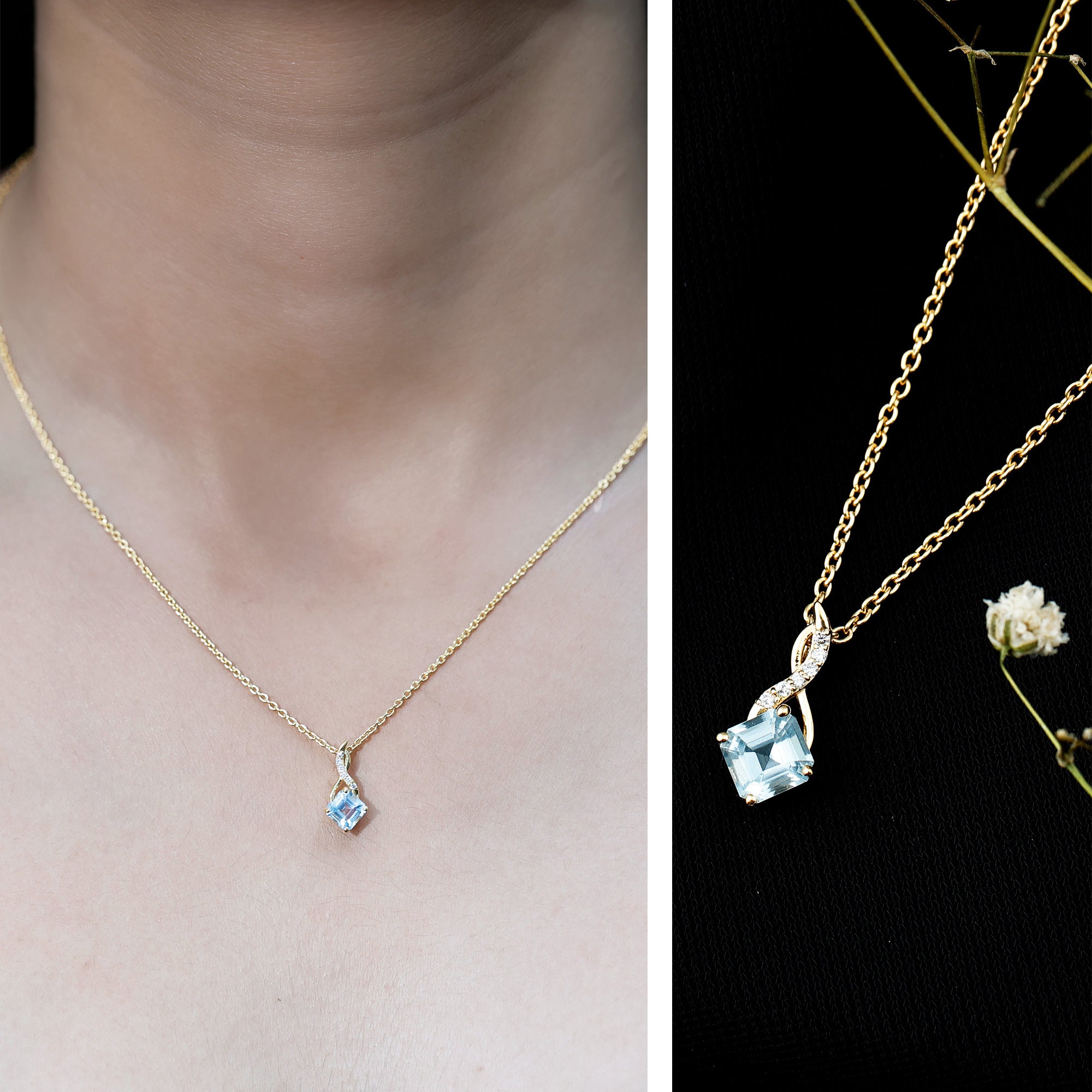 0.5 CT Cushion Cut Sky Blue Topaz Infinity Necklace with Silver Chain AAA 14K Yellow Gold Plated Silver - Rosec Jewels