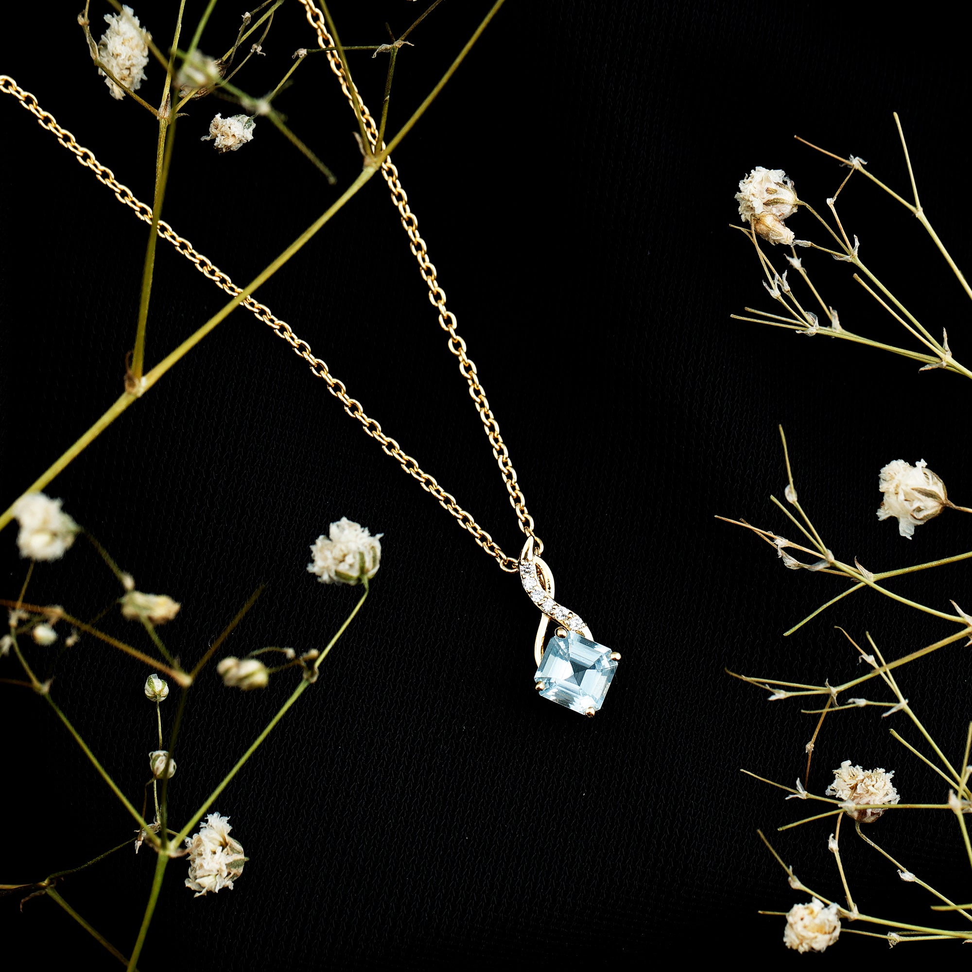 0.5 CT Cushion Cut Sky Blue Topaz Infinity Necklace with Silver Chain AAA 14K Yellow Gold Plated Silver - Rosec Jewels