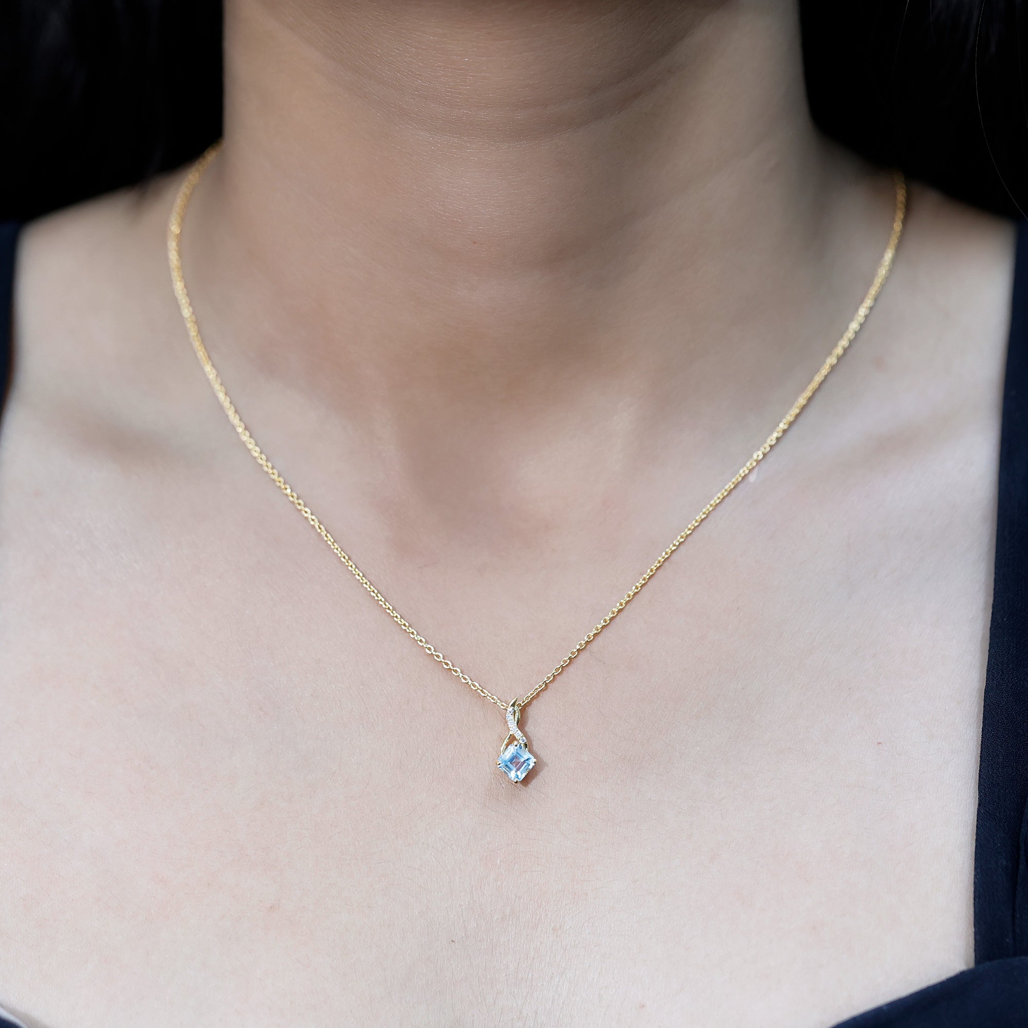 0.5 CT Cushion Cut Sky Blue Topaz Infinity Necklace with Silver Chain AAA 14K Yellow Gold Plated Silver - Rosec Jewels