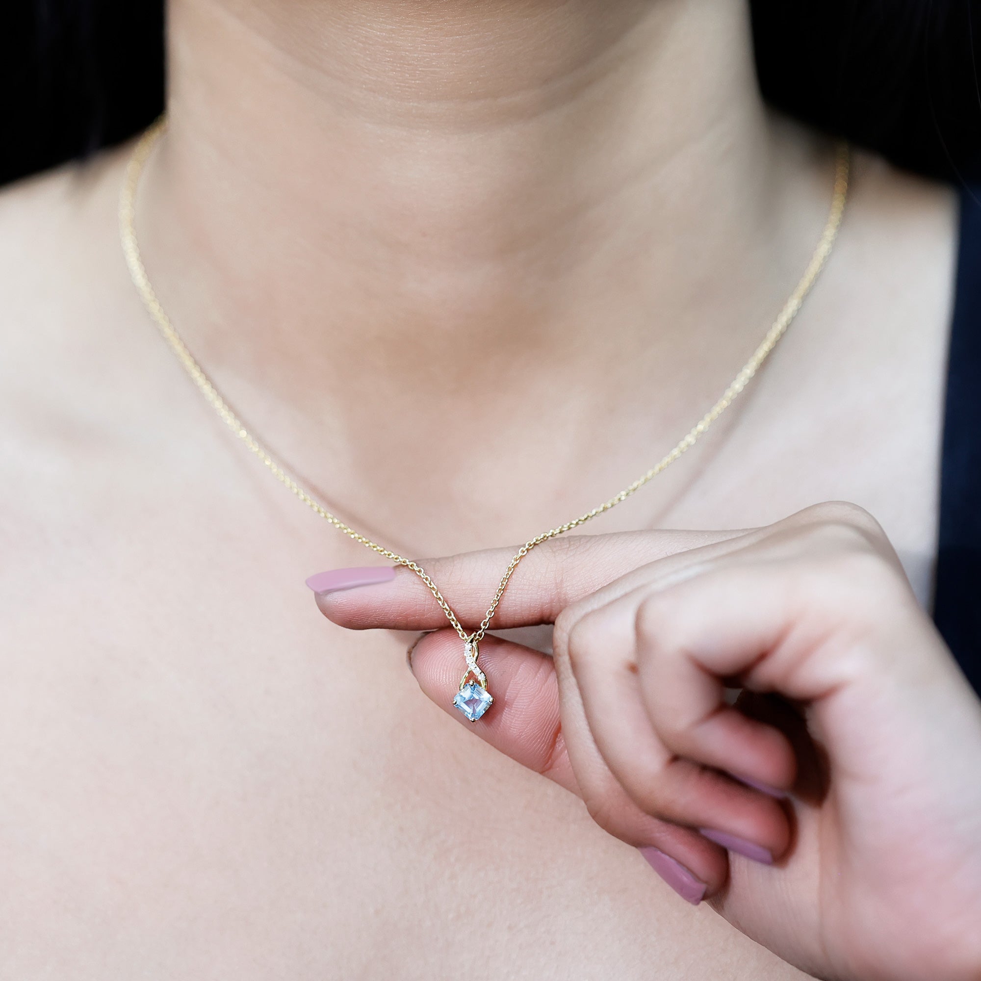0.5 CT Cushion Cut Sky Blue Topaz Infinity Necklace with Silver Chain AAA 14K Yellow Gold Plated Silver - Rosec Jewels