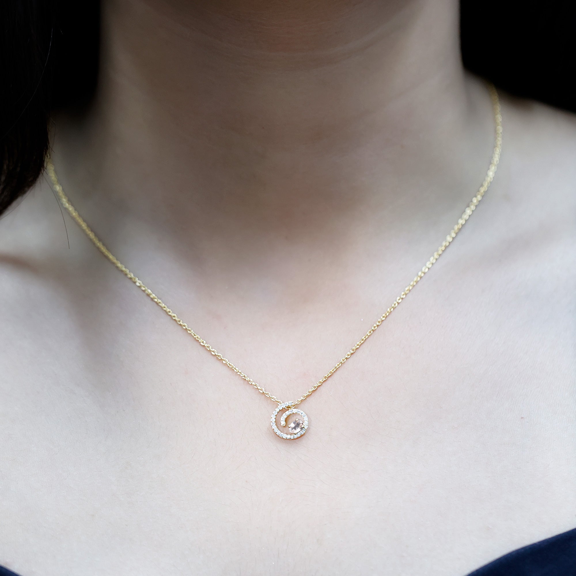 Yellow Gold Plated Silver Morganite Swirl Necklace with Lab Diamond AAA 14K Yellow Gold Plated Silver - Rosec Jewels