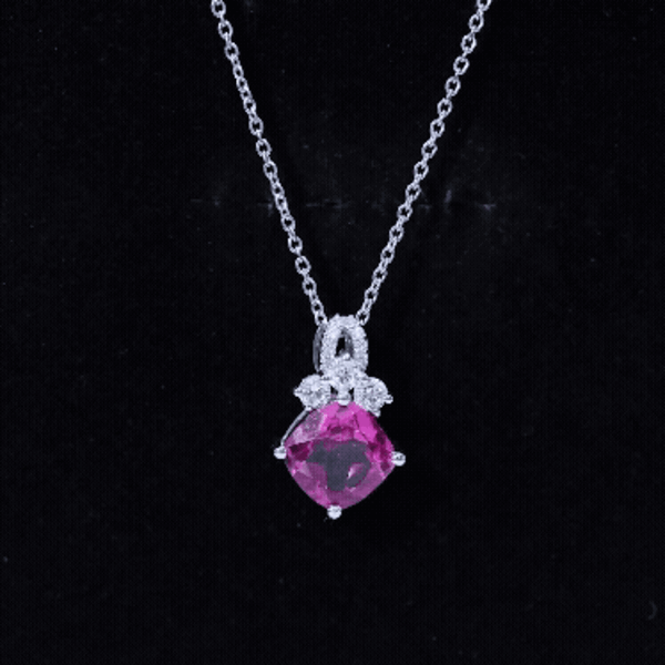 Certified 4.5 Carat Lab Created Pink Sapphire Bridal Necklace with Chain AAAA 92.5 Sterling Silver - Rosec Jewels