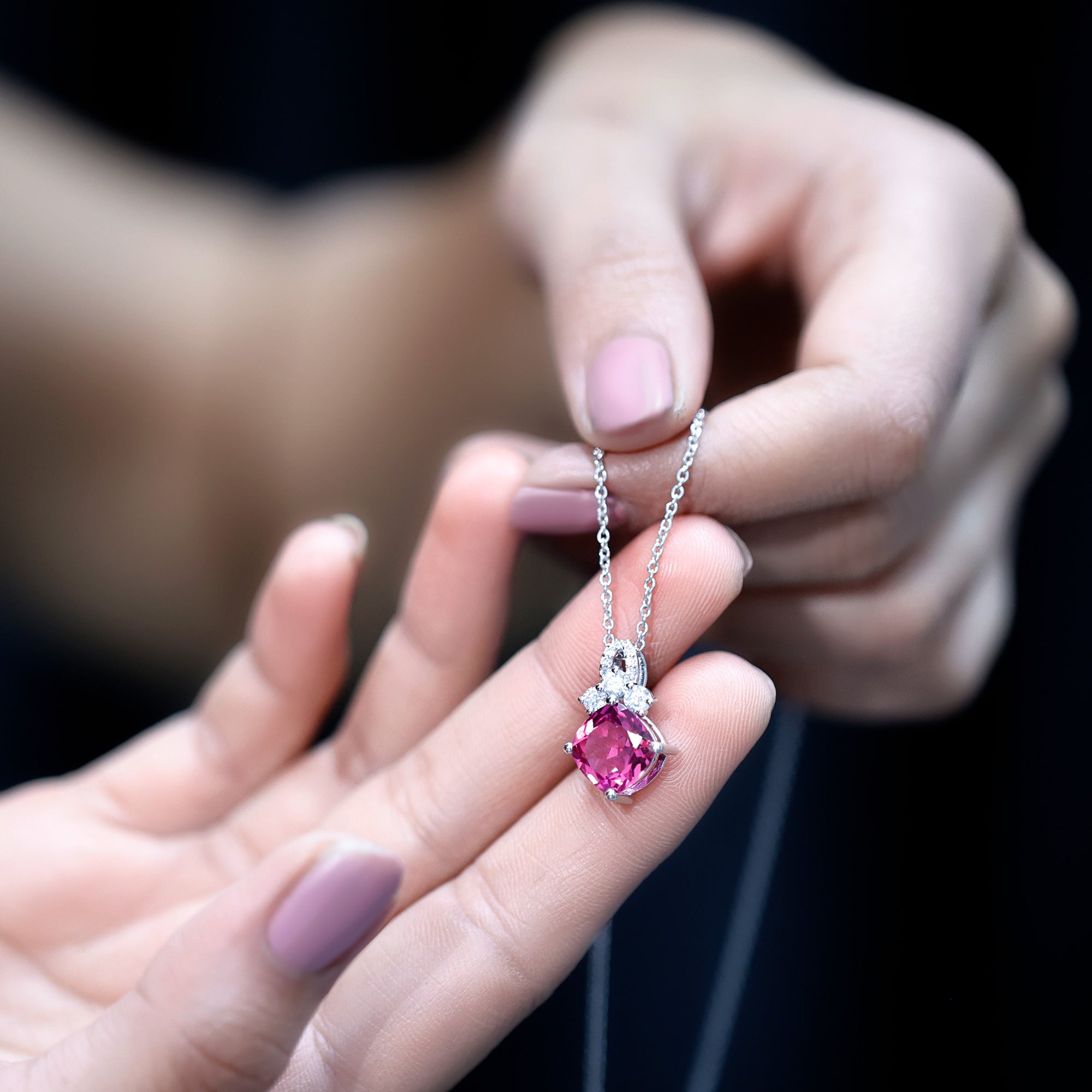 Certified 4.5 Carat Lab Created Pink Sapphire Bridal Necklace with Chain AAAA 92.5 Sterling Silver - Rosec Jewels