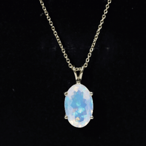 5.63 Carat Oval Shaped Huge Ethiopian Opal Necklace with Chain AAA 14K Yellow Gold Plated Silver - Rosec Jewels