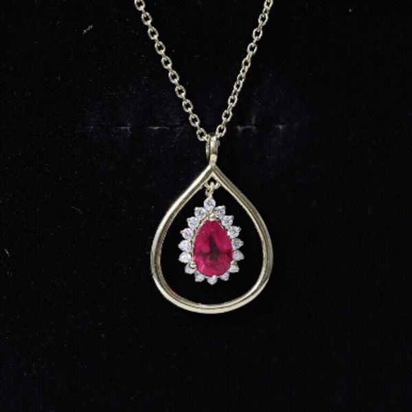 1.3 Carat Lab Grown Ruby Teardrop Necklace with Lab Diamond AAAA 14K Yellow Gold Plated Silver - Rosec Jewels
