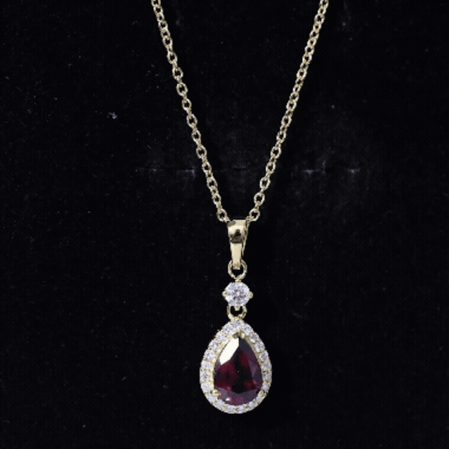 Certified 1.5 Carat Rhodolite Teardrop Necklace with Diamond Halo AAA 14K Yellow Gold Plated Silver - Rosec Jewels