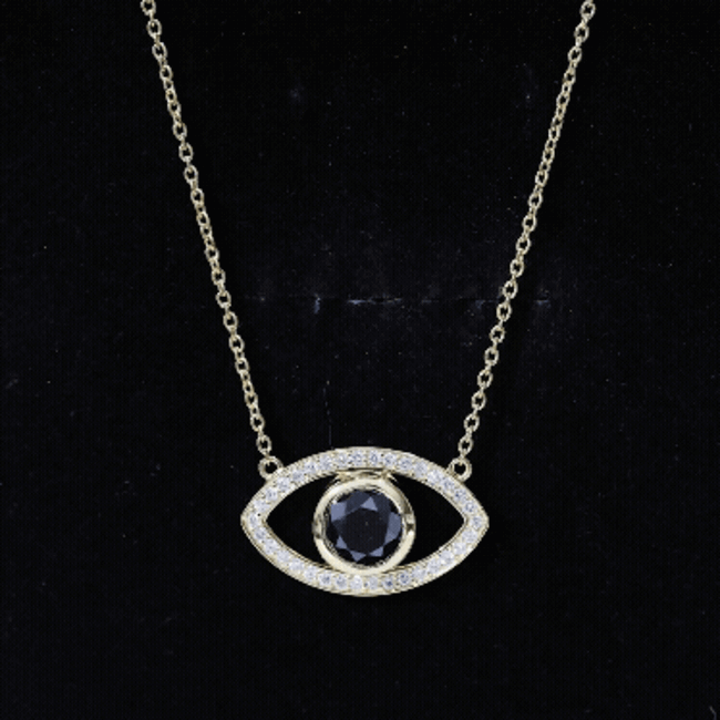 Natural 1.6 Carat Black Diamond Evil Eye Necklace in Yellow Gold Plated Silver AAA 14K Yellow Gold Plated Silver - Rosec Jewels