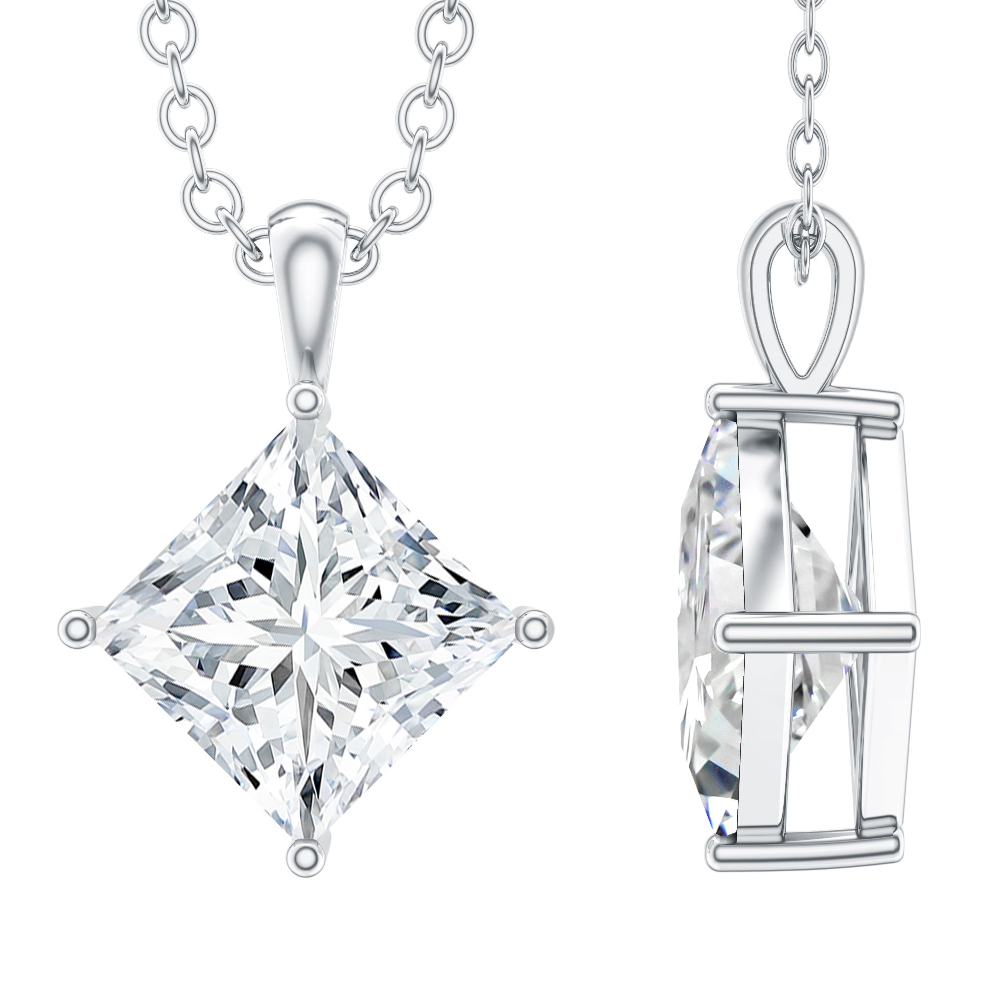 4 Carat Princess Cut Lab Grown Diamond Solitaire Pendant with IGI Certificate Lab - ( E-VS1 ) - Rosec Jewels